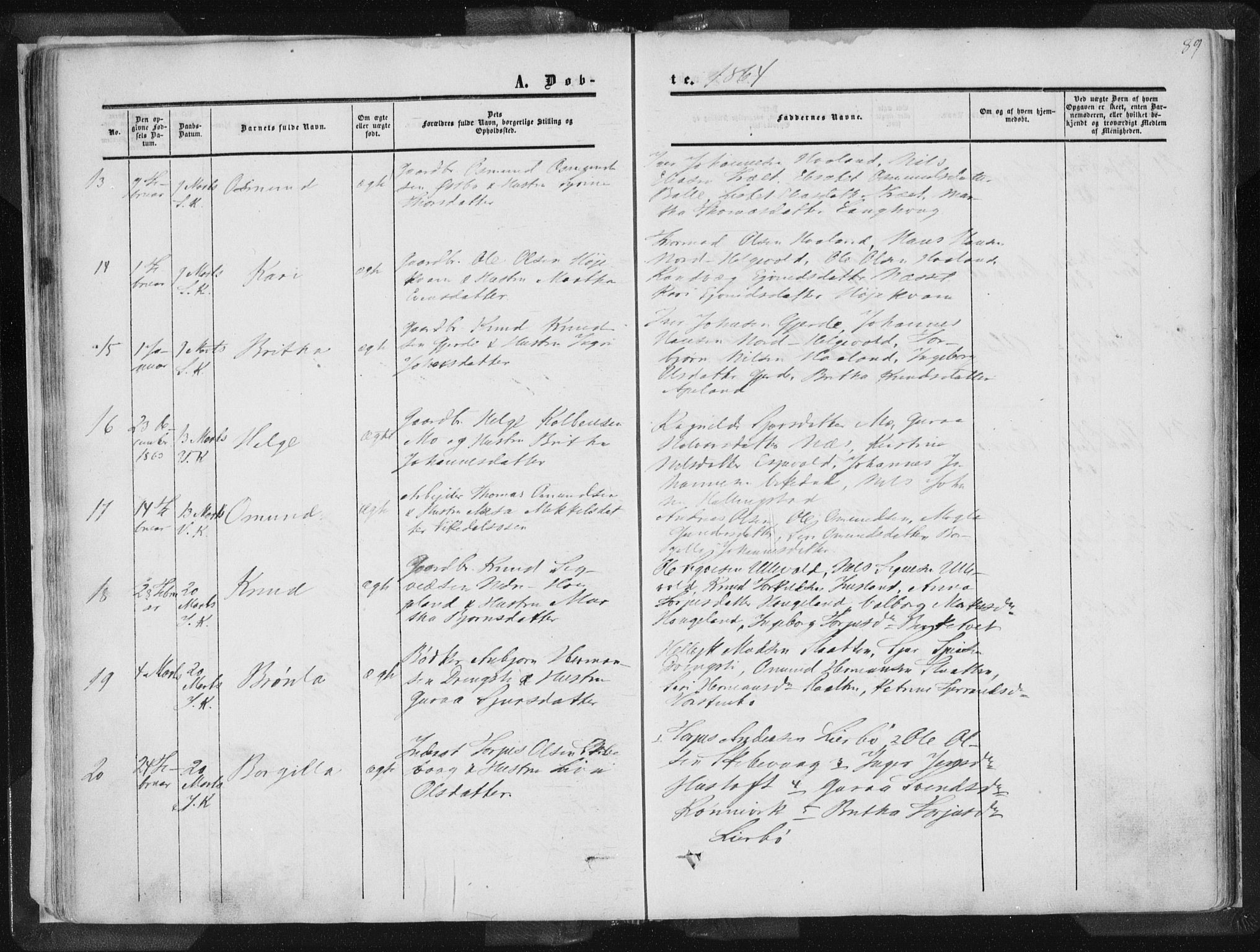 Vikedal sokneprestkontor, AV/SAST-A-101840/01/IV: Parish register (official) no. A 6.1, 1851-1867, p. 89