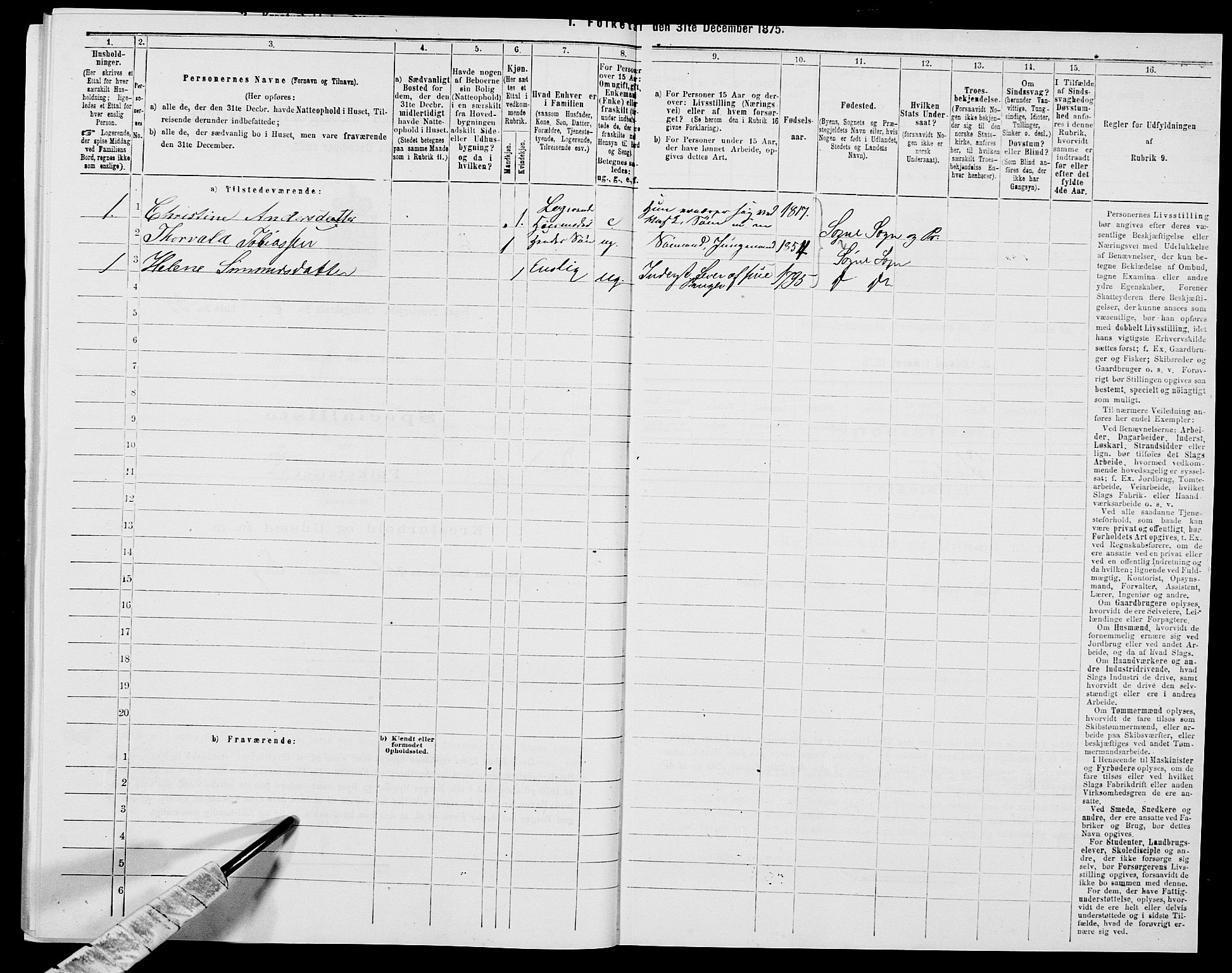 SAK, 1875 census for 1018P Søgne, 1875, p. 545