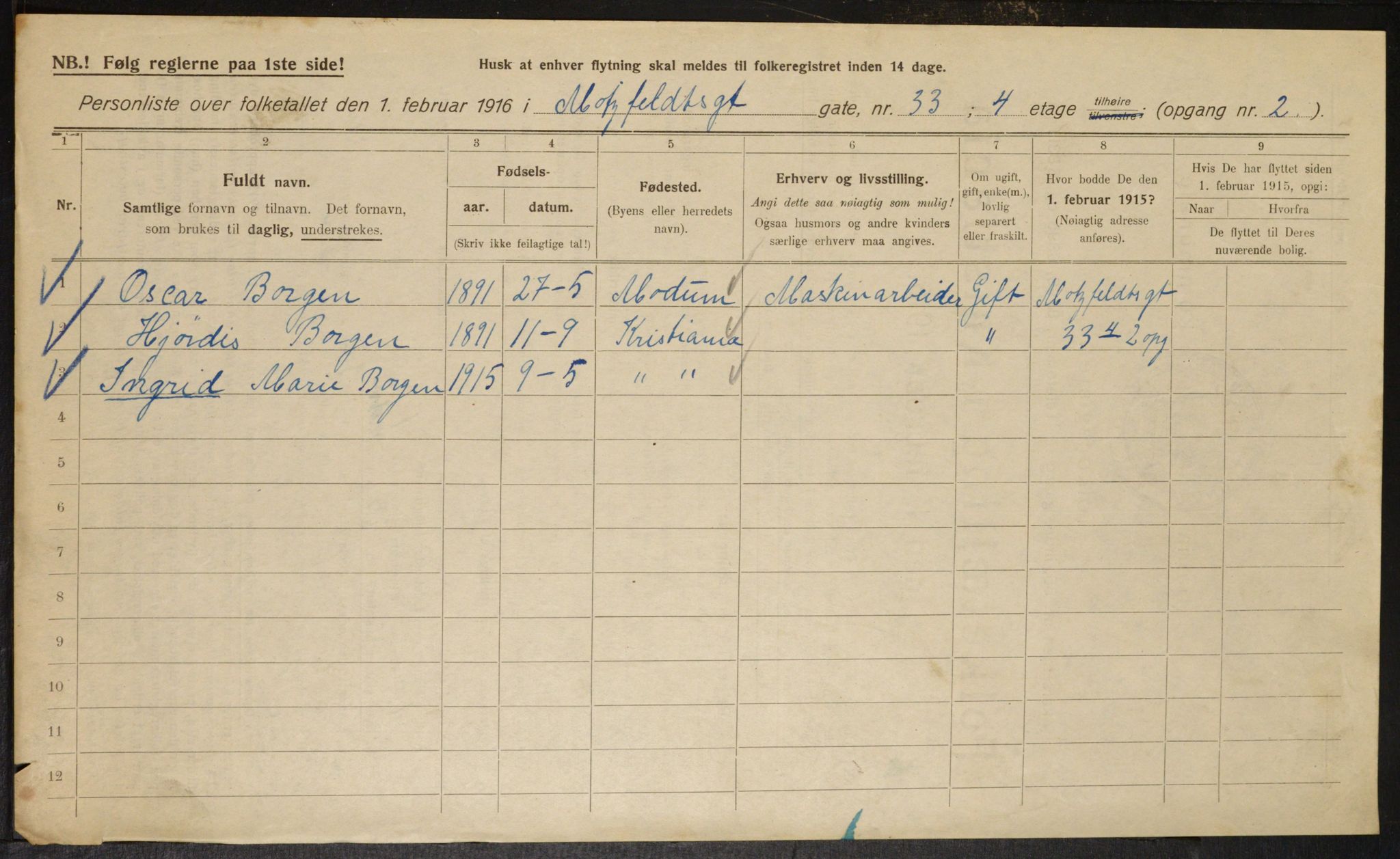 OBA, Municipal Census 1916 for Kristiania, 1916, p. 68301