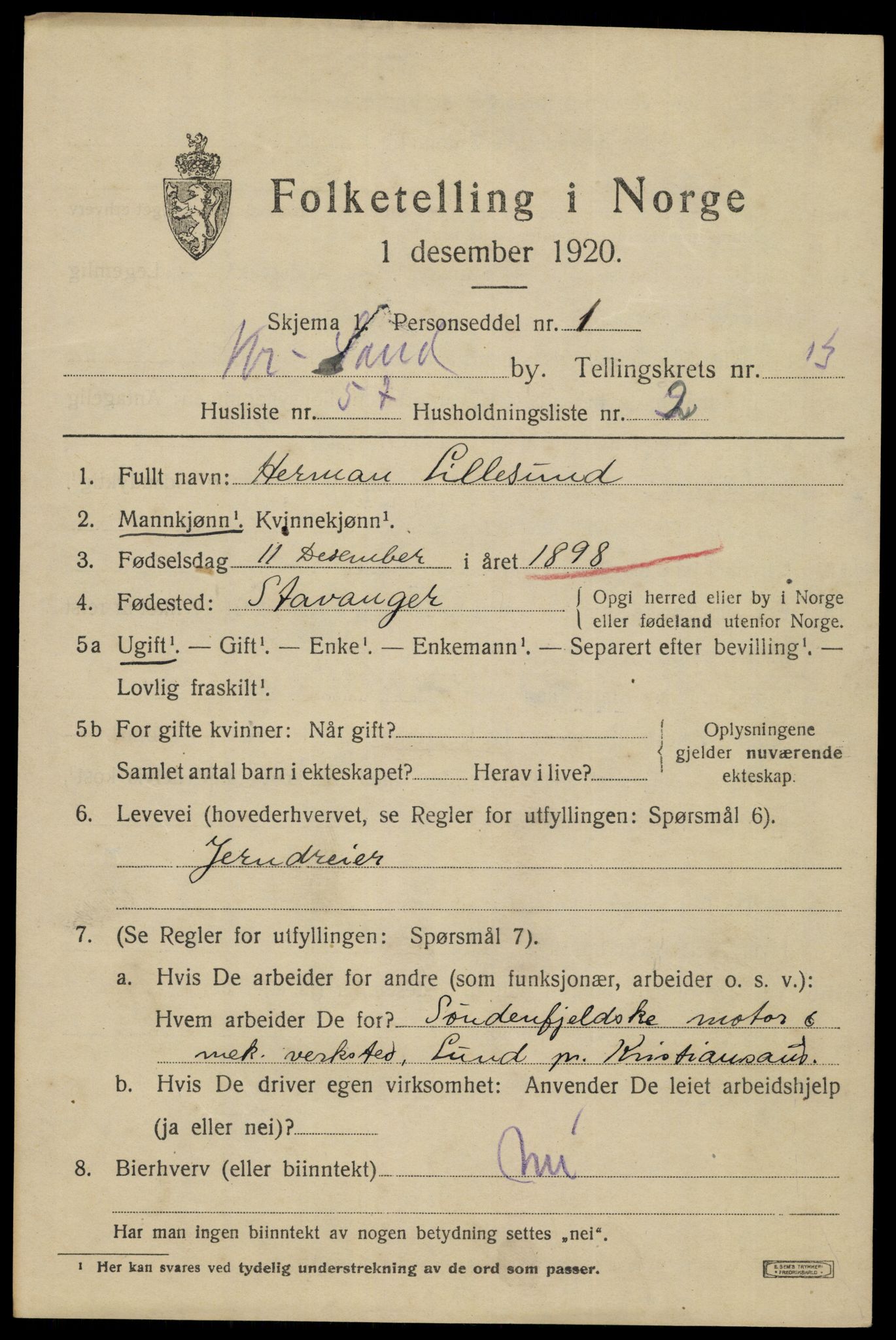 SAK, 1920 census for Kristiansand, 1920, p. 28277