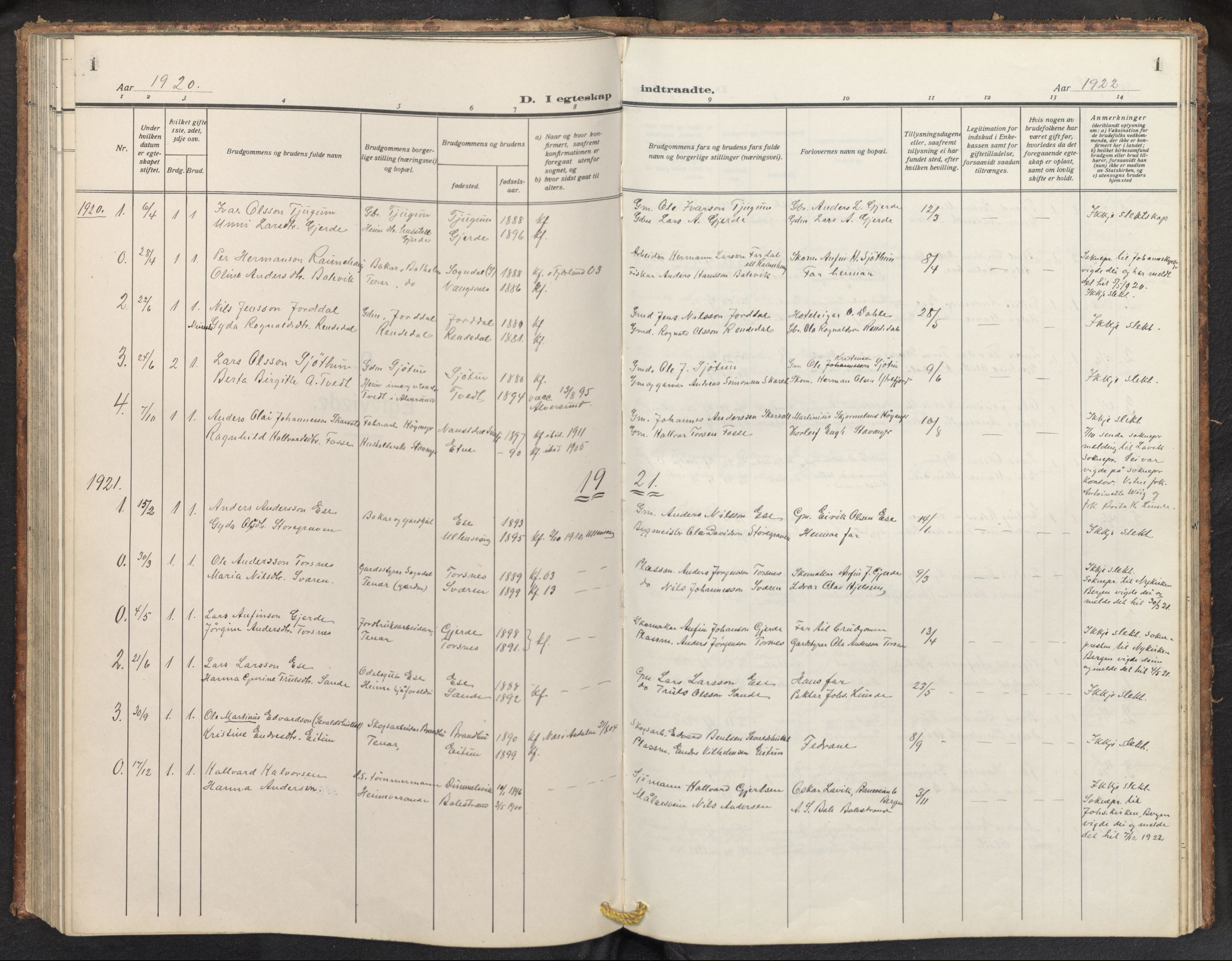 Balestrand sokneprestembete, SAB/A-79601/H/Hab/Haba/L0003: Parish register (copy) no. A 3, 1920-1956, p. 1
