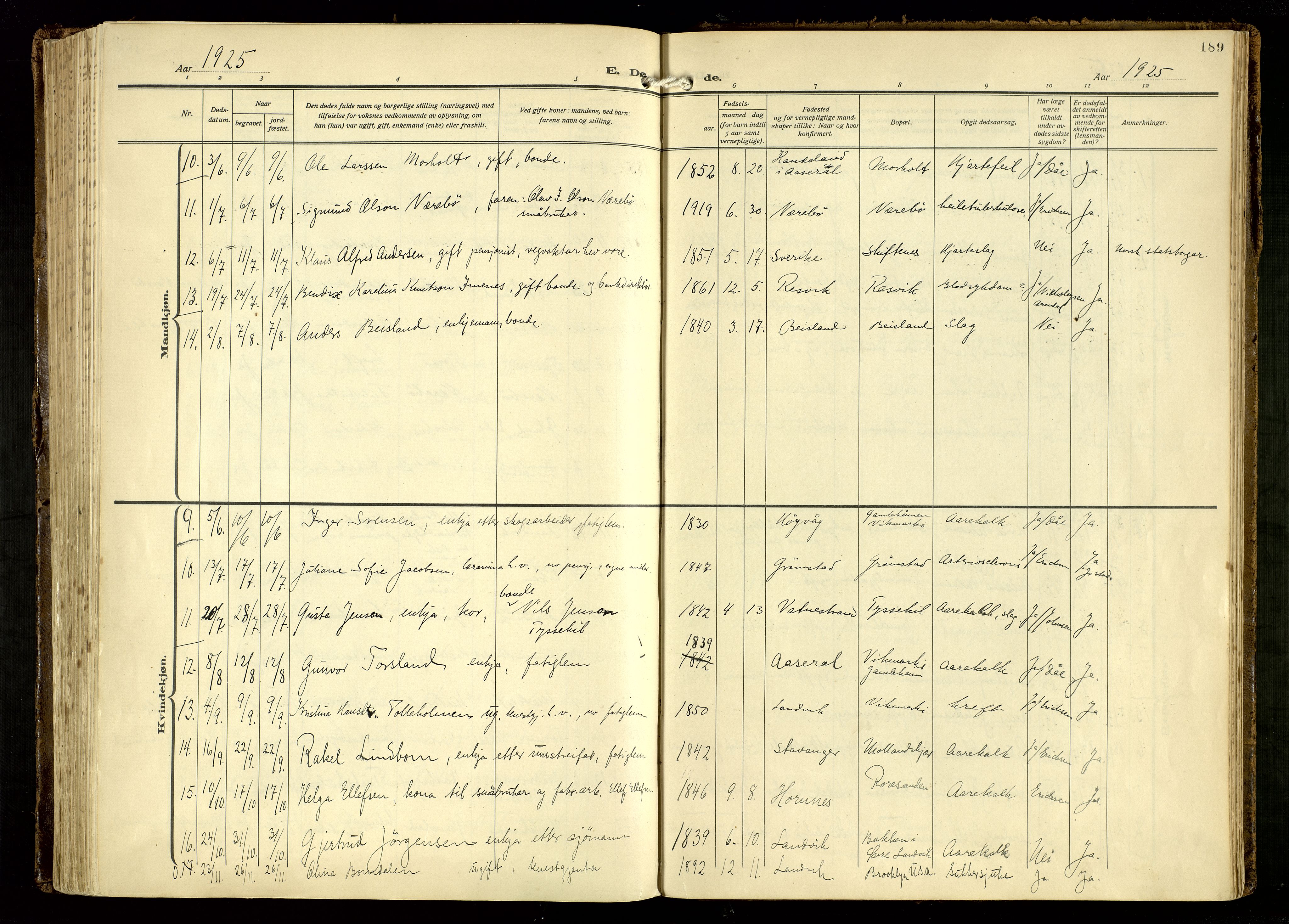 Hommedal sokneprestkontor, AV/SAK-1111-0023/F/Fa/Fab/L0008: Parish register (official) no. A 8, 1925-1956, p. 189