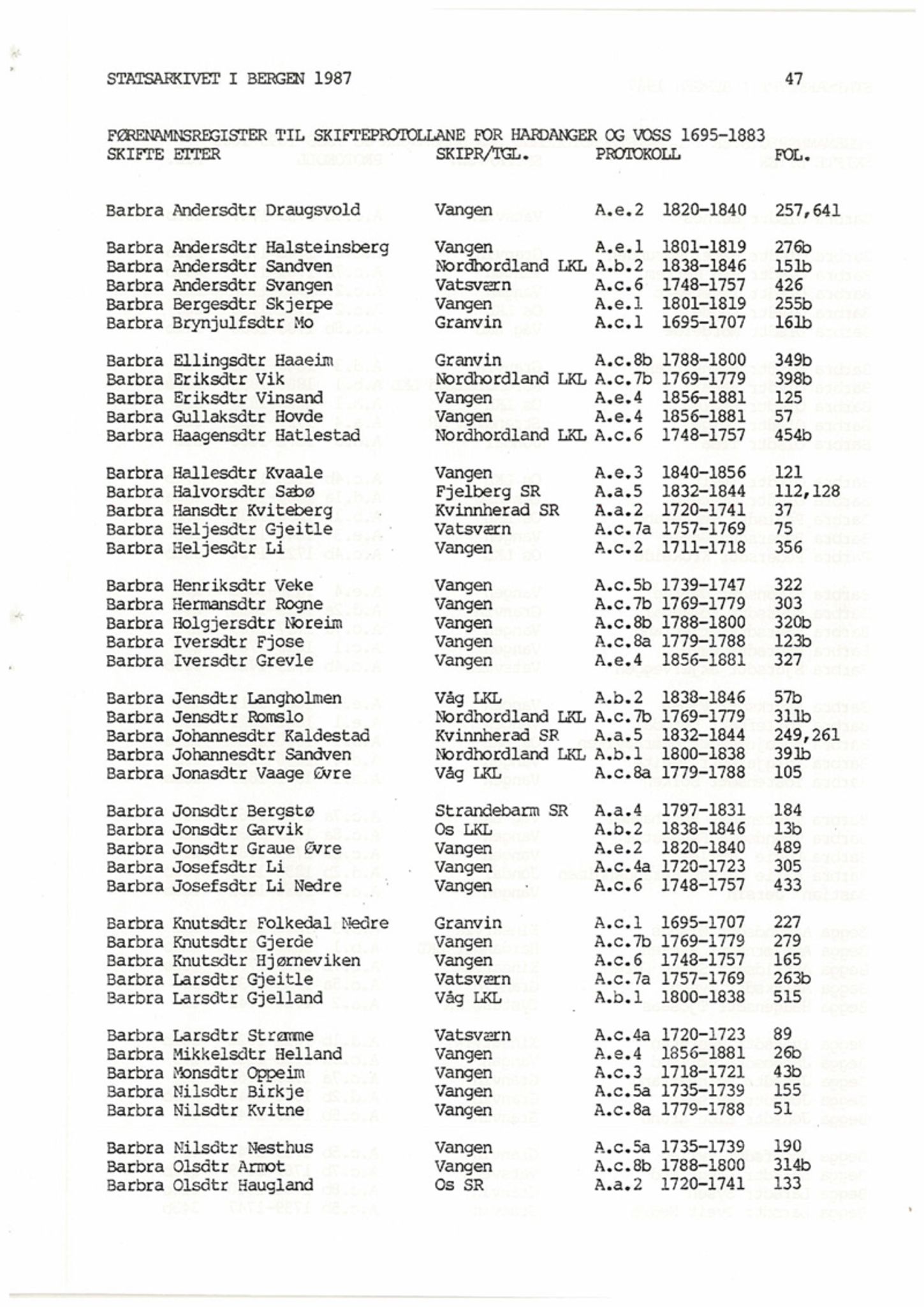 Hardanger og Voss sorenskriveri, SAB/A-2501/4, 1695-1883, p. 47