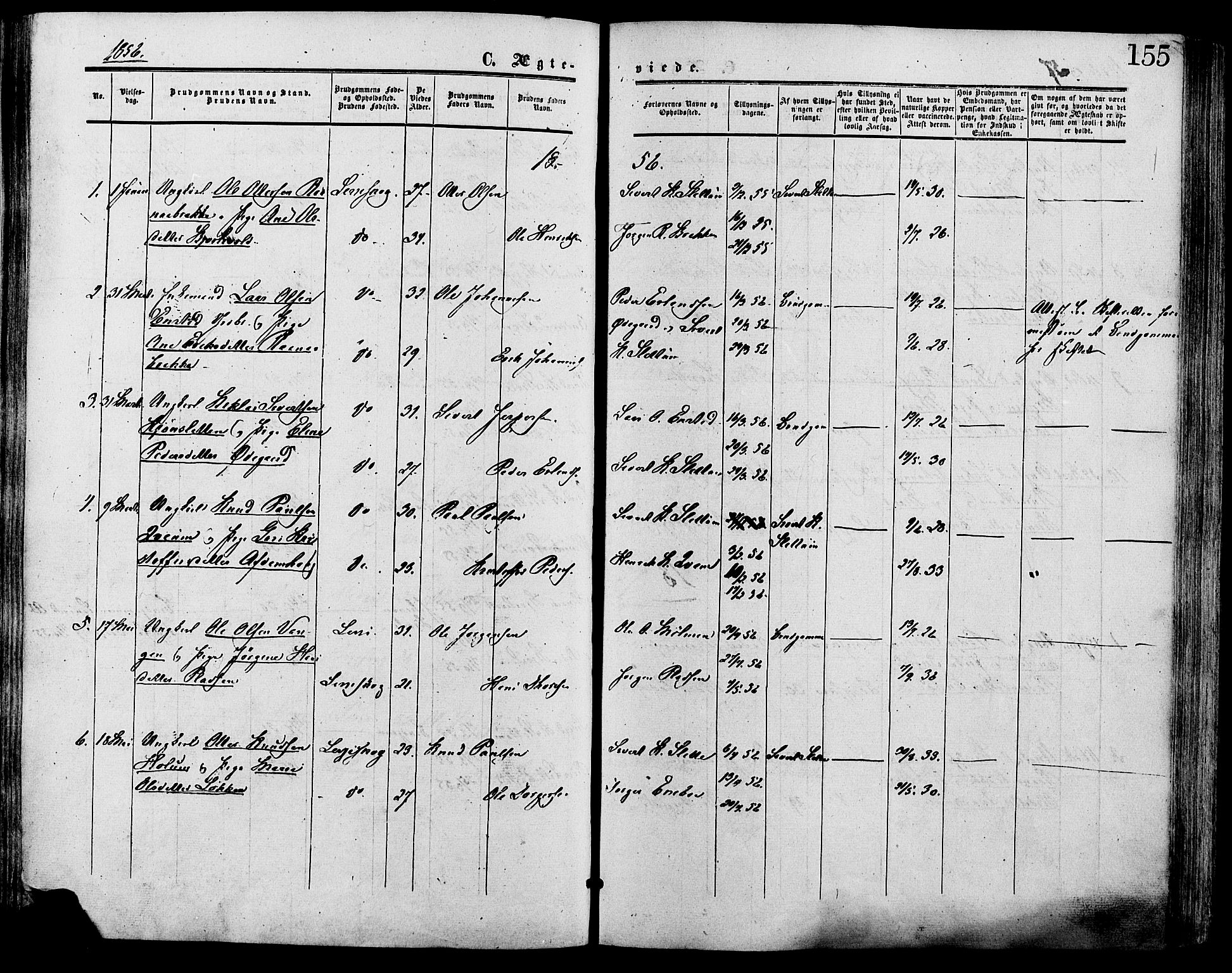 Lesja prestekontor, SAH/PREST-068/H/Ha/Haa/L0009: Parish register (official) no. 9, 1854-1889, p. 155