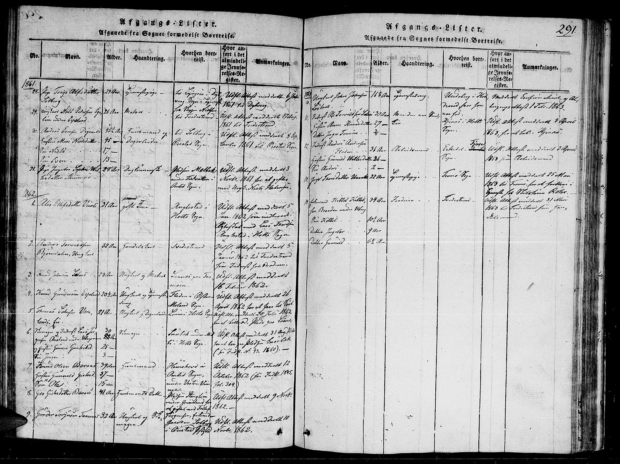 Gjerstad sokneprestkontor, AV/SAK-1111-0014/F/Fb/Fbb/L0001: Parish register (copy) no. B 1, 1813-1863, p. 291