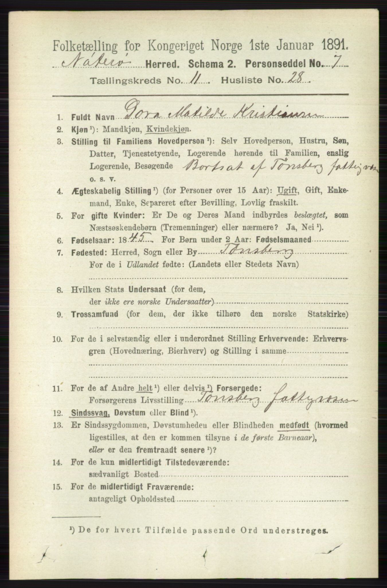 RA, 1891 census for 0722 Nøtterøy, 1891, p. 5978