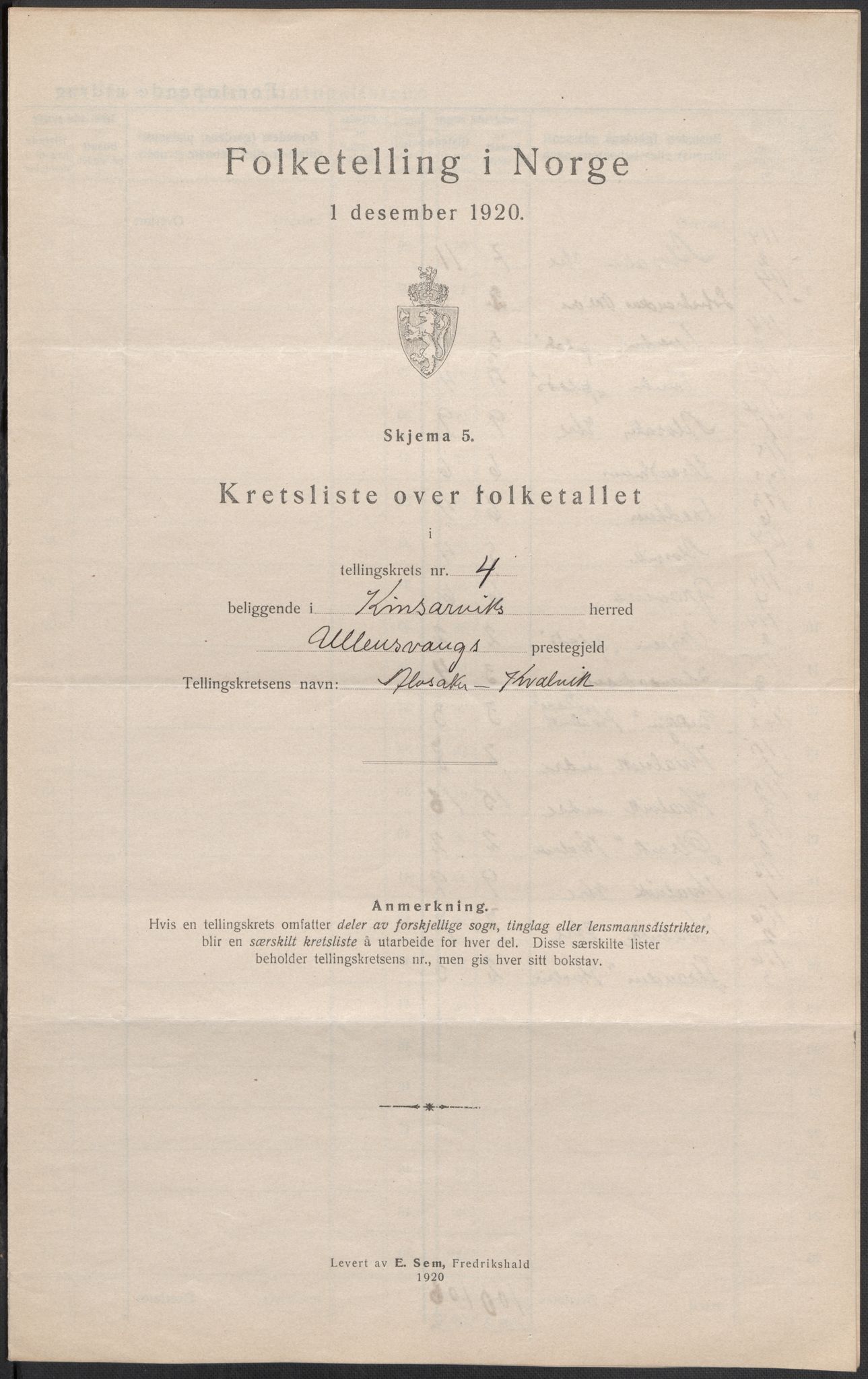 SAB, 1920 census for Kinsarvik, 1920, p. 14