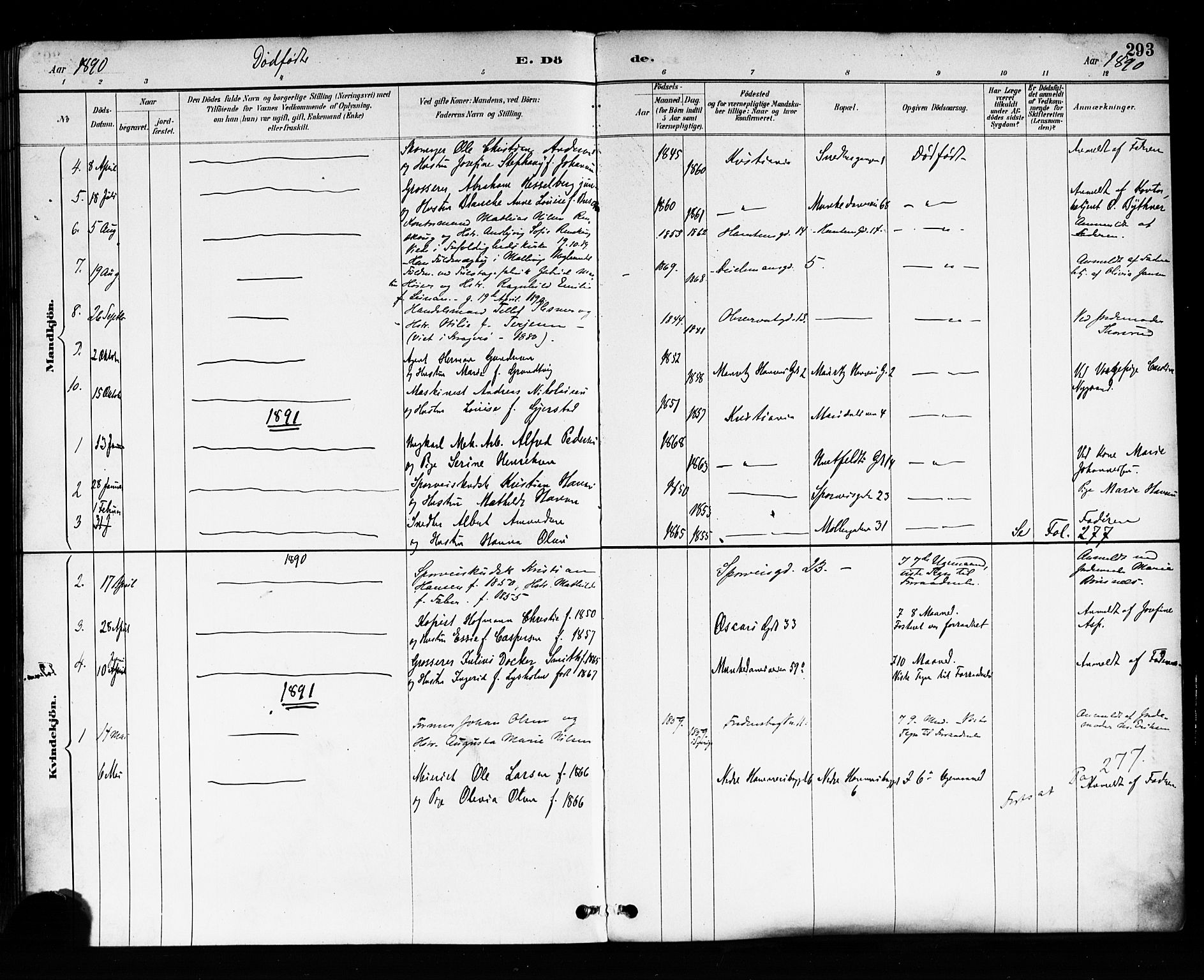 Trefoldighet prestekontor Kirkebøker, SAO/A-10882/F/Fd/L0003: Parish register (official) no. IV 3, 1885-1896, p. 293