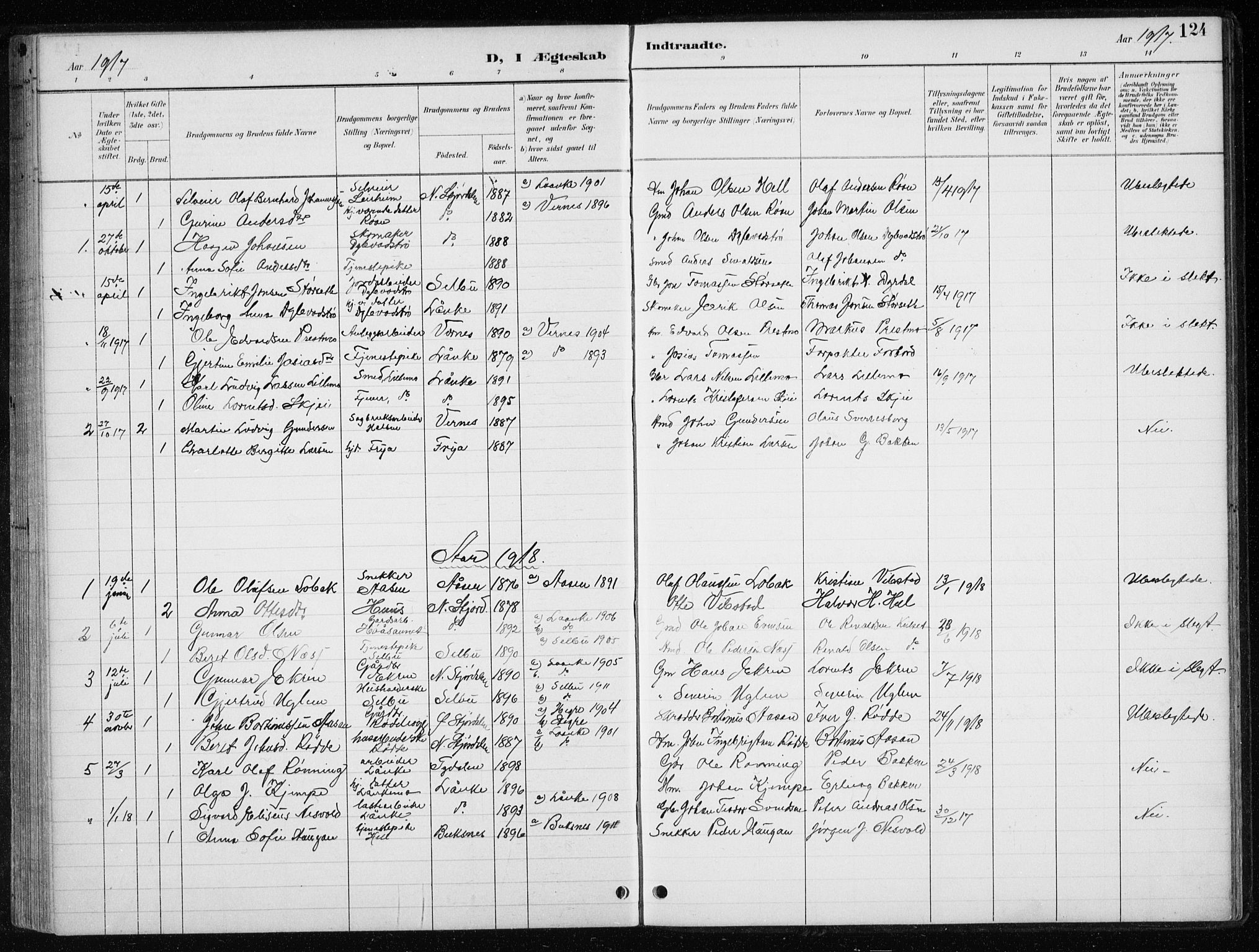 Ministerialprotokoller, klokkerbøker og fødselsregistre - Nord-Trøndelag, AV/SAT-A-1458/710/L0096: Parish register (copy) no. 710C01, 1892-1925, p. 124