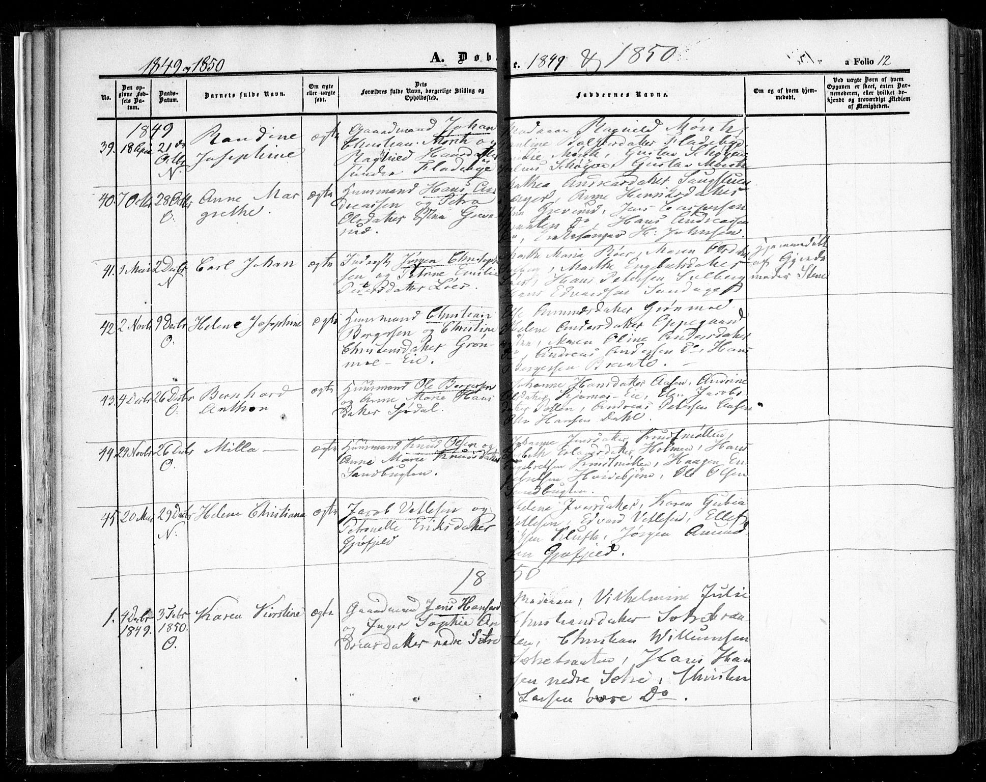 Nesodden prestekontor Kirkebøker, AV/SAO-A-10013/F/Fa/L0007: Parish register (official) no. I 7, 1848-1868, p. 12