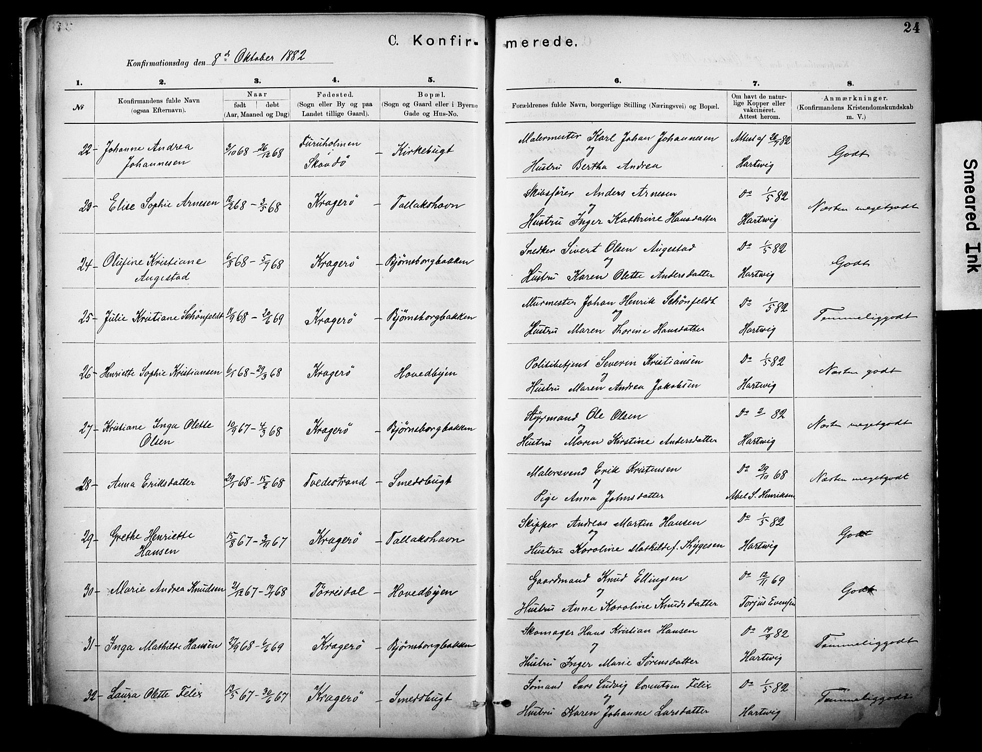 Kragerø kirkebøker, SAKO/A-278/F/Fa/L0012: Parish register (official) no. 12, 1880-1904, p. 24