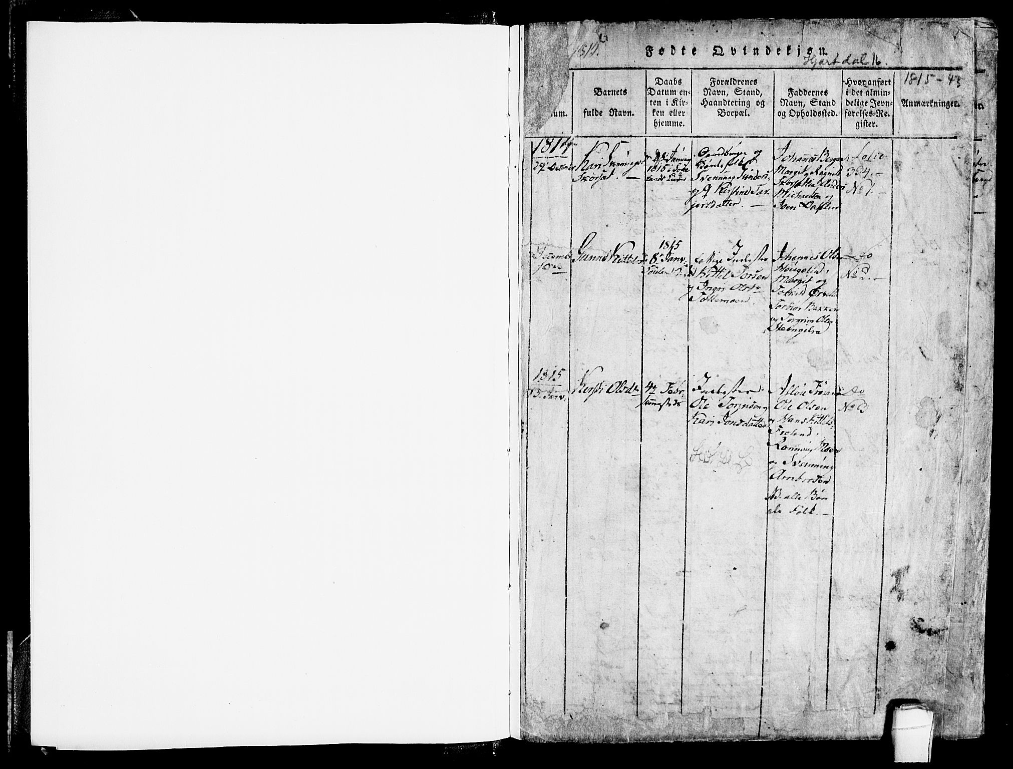 Hjartdal kirkebøker, SAKO/A-270/F/Fb/L0001: Parish register (official) no. II 1, 1815-1843, p. 1