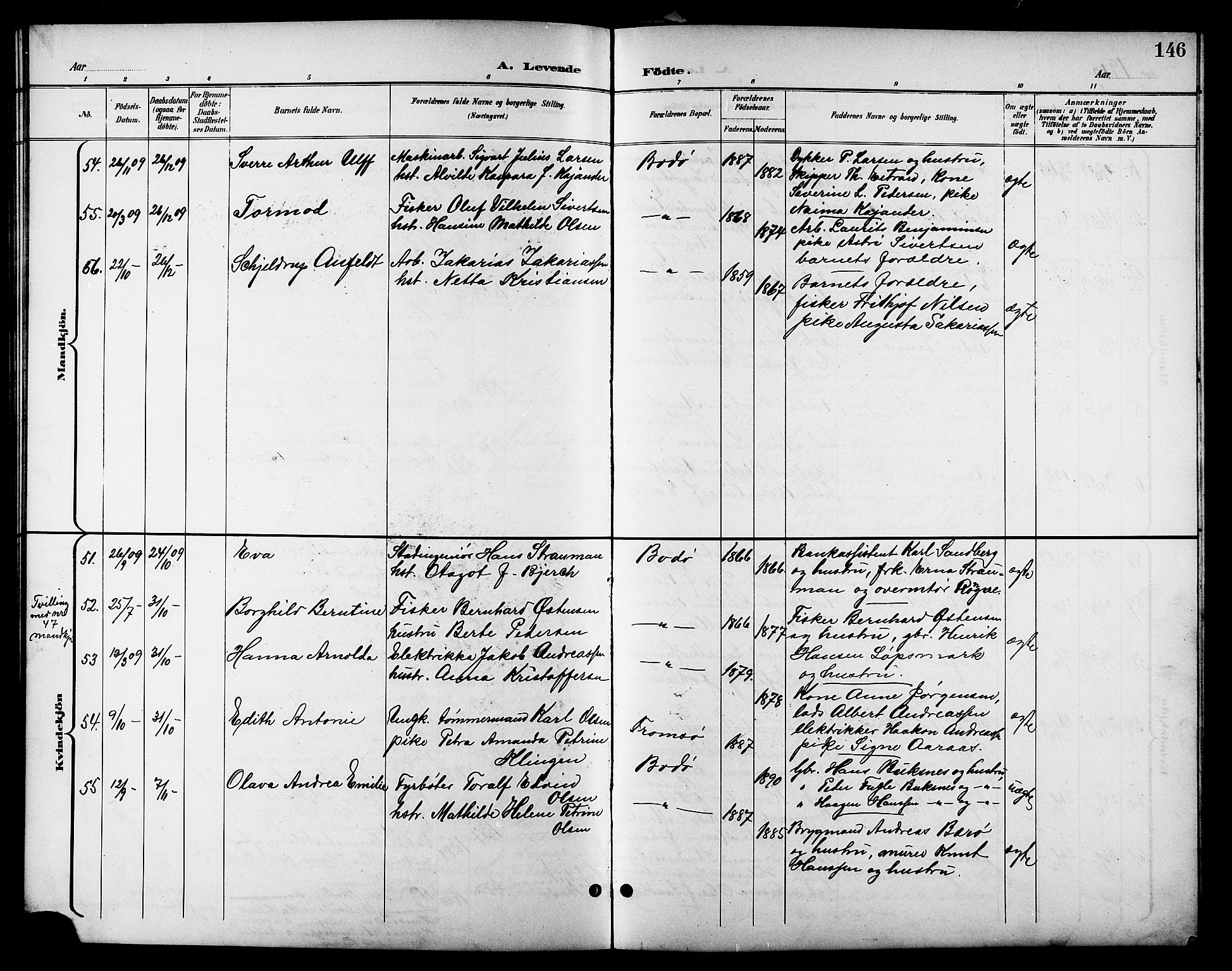 Ministerialprotokoller, klokkerbøker og fødselsregistre - Nordland, AV/SAT-A-1459/801/L0033: Parish register (copy) no. 801C08, 1898-1910, p. 146