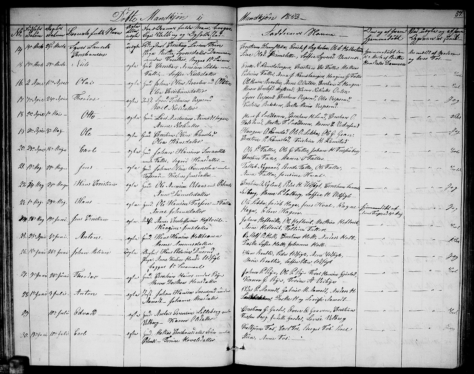 Fet prestekontor Kirkebøker, SAO/A-10370a/G/Ga/L0002: Parish register (copy) no. I 2, 1843-1859, p. 57