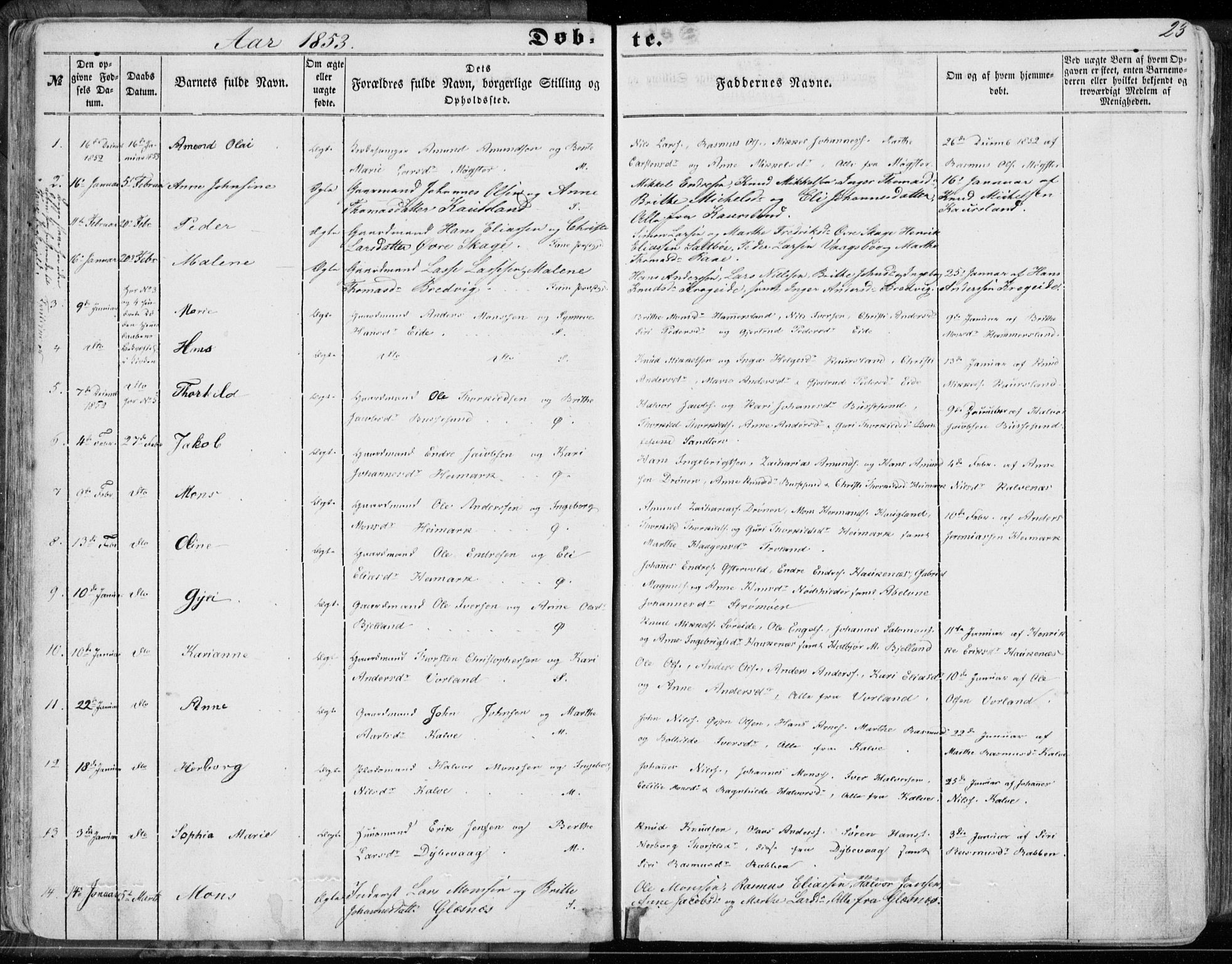 Sund sokneprestembete, AV/SAB-A-99930: Parish register (official) no. A 14, 1850-1866, p. 23