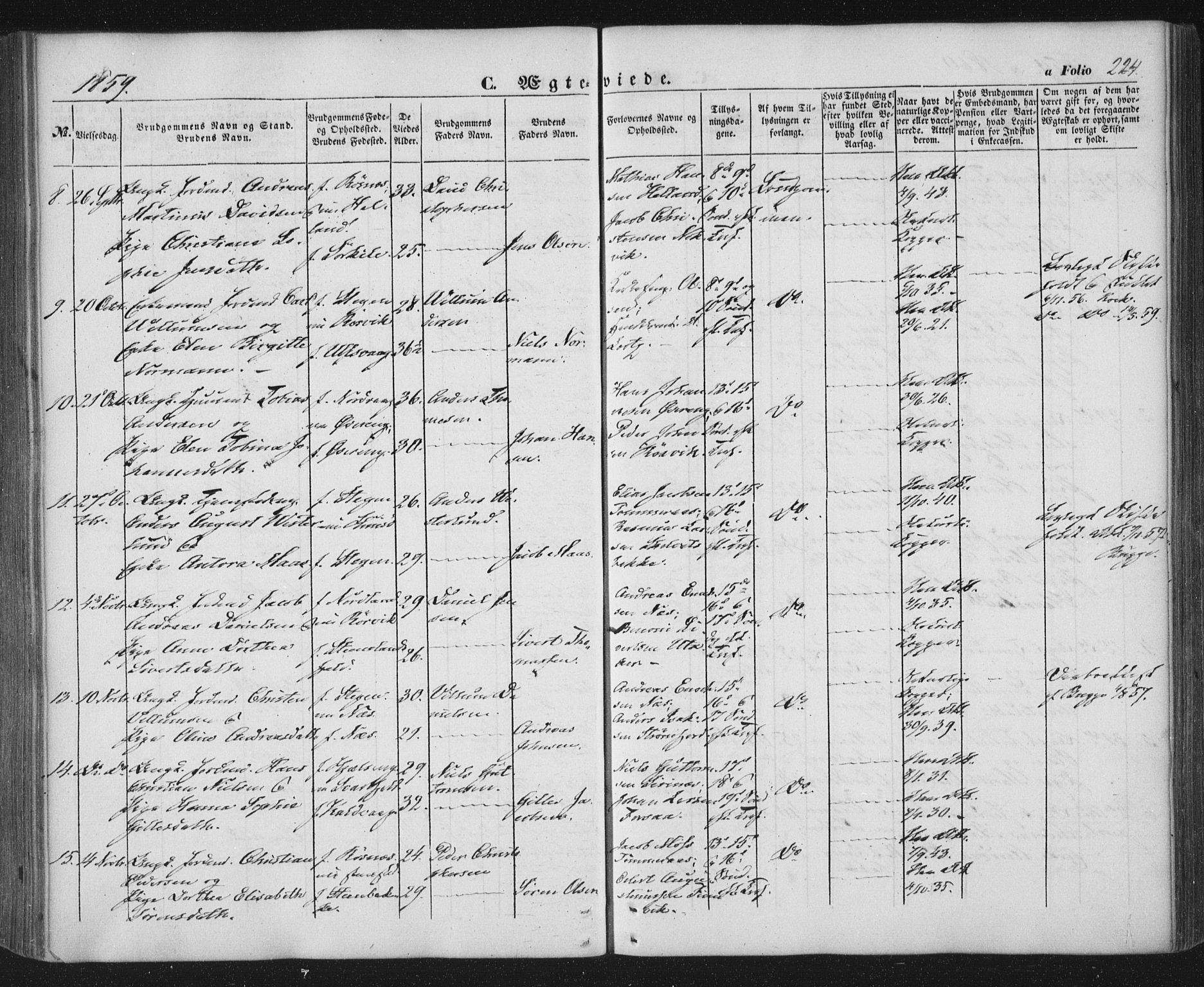 Ministerialprotokoller, klokkerbøker og fødselsregistre - Nordland, SAT/A-1459/859/L0844: Parish register (official) no. 859A04, 1849-1862, p. 224