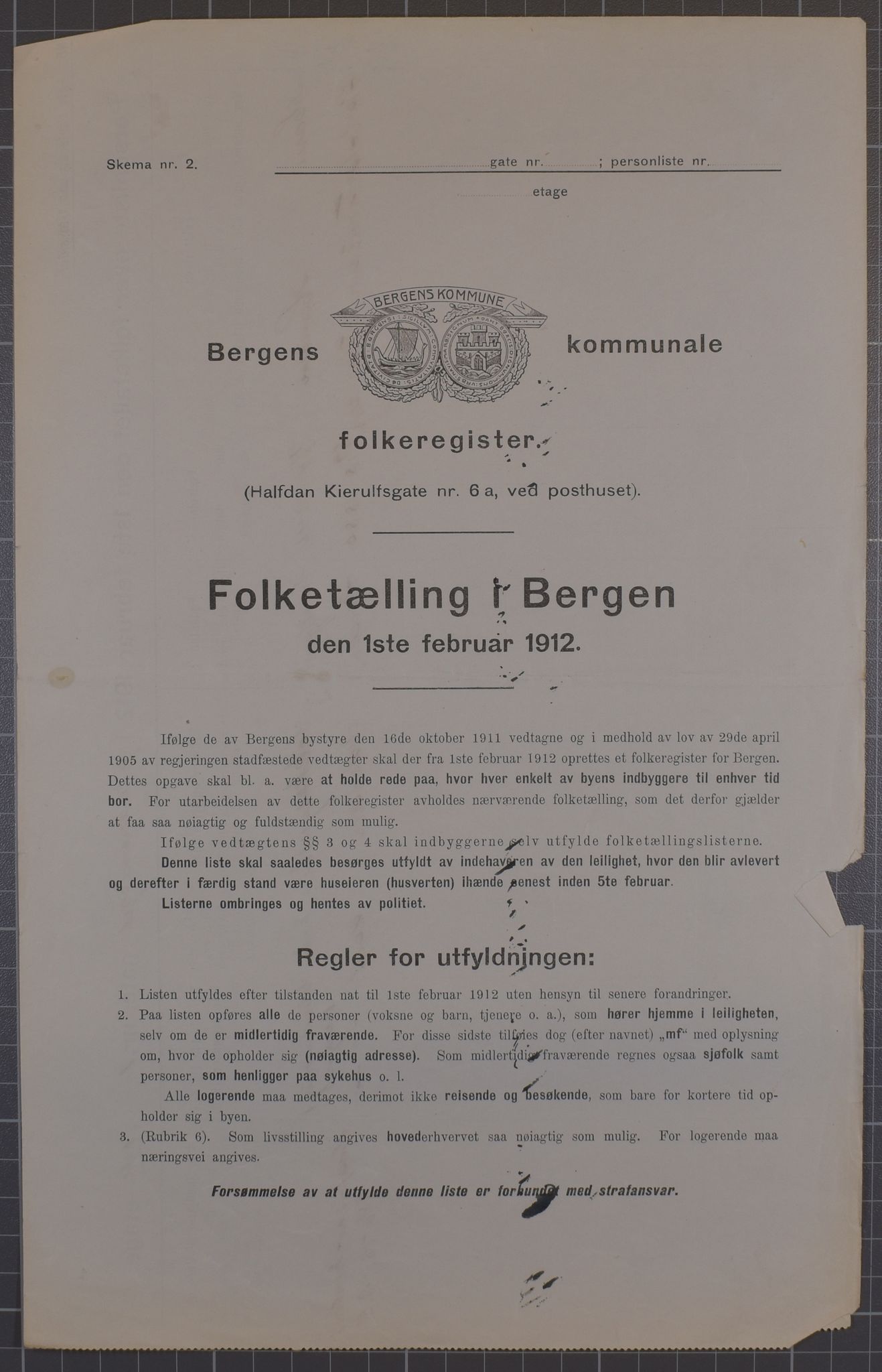 SAB, Municipal Census 1912 for Bergen, 1912, p. 1494