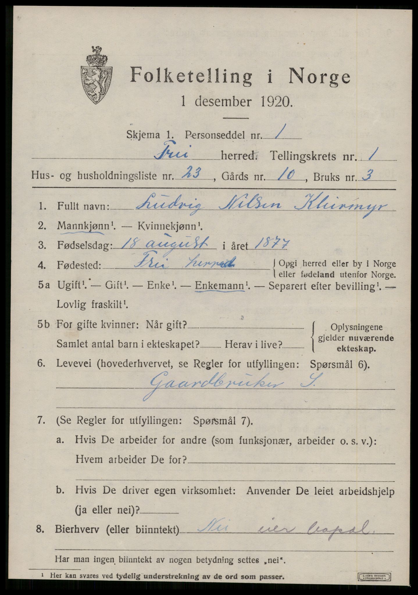 SAT, 1920 census for Frei, 1920, p. 745