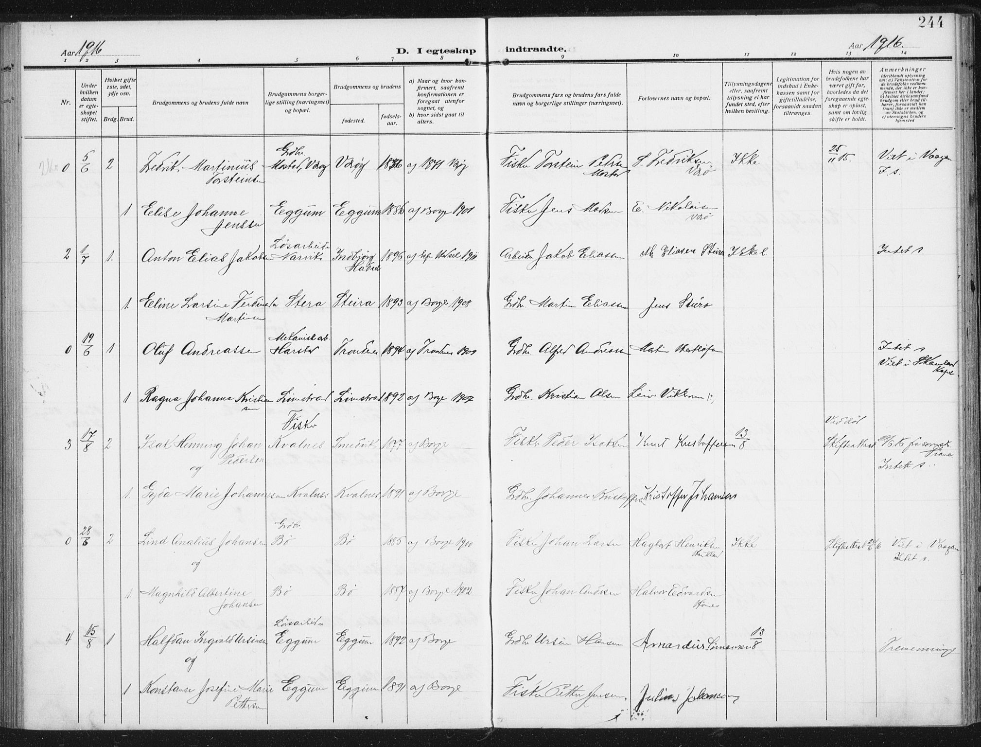 Ministerialprotokoller, klokkerbøker og fødselsregistre - Nordland, SAT/A-1459/880/L1135: Parish register (official) no. 880A09, 1908-1919, p. 244