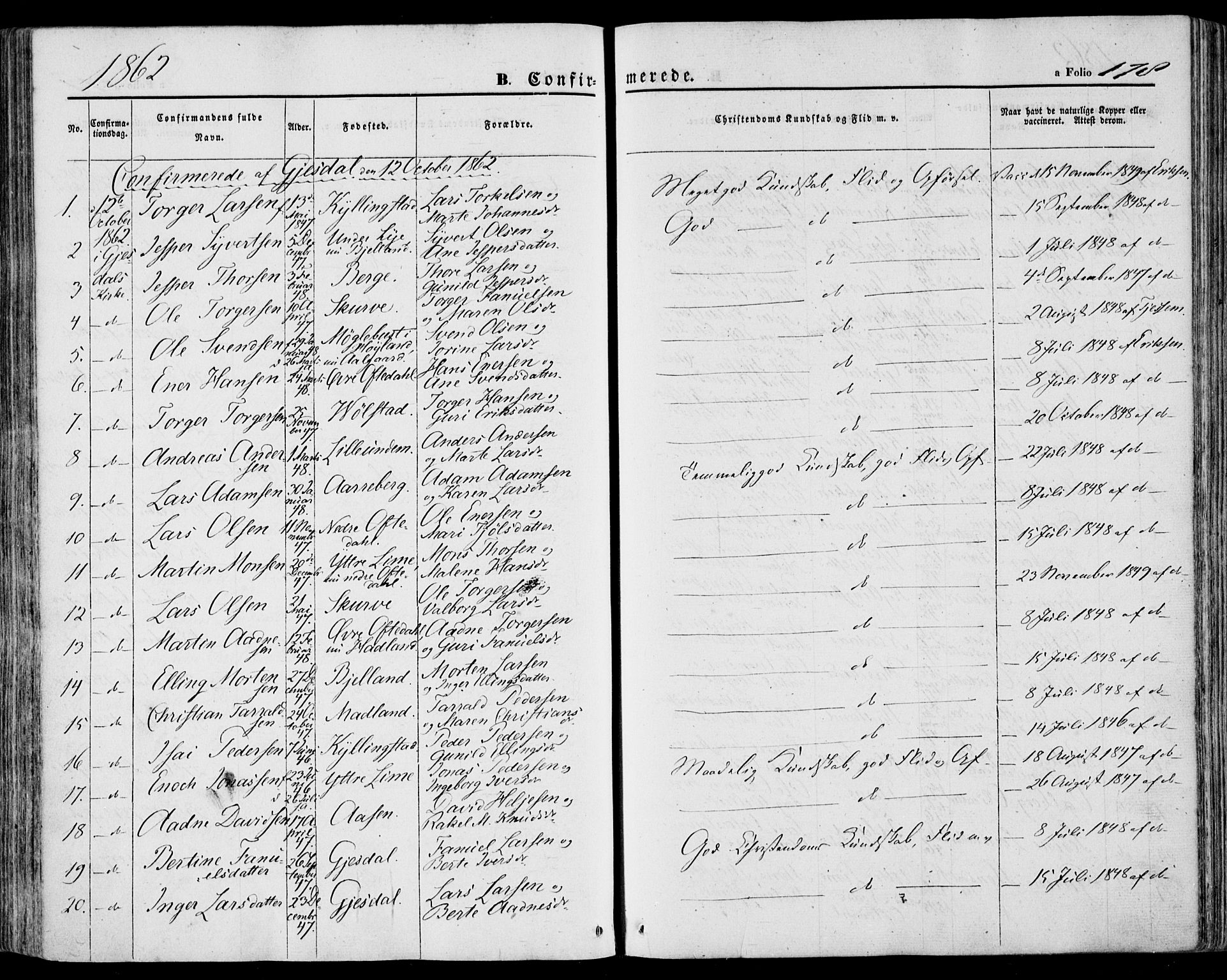 Lye sokneprestkontor, AV/SAST-A-101794/001/30BA/L0007: Parish register (official) no. A 6, 1856-1871, p. 178