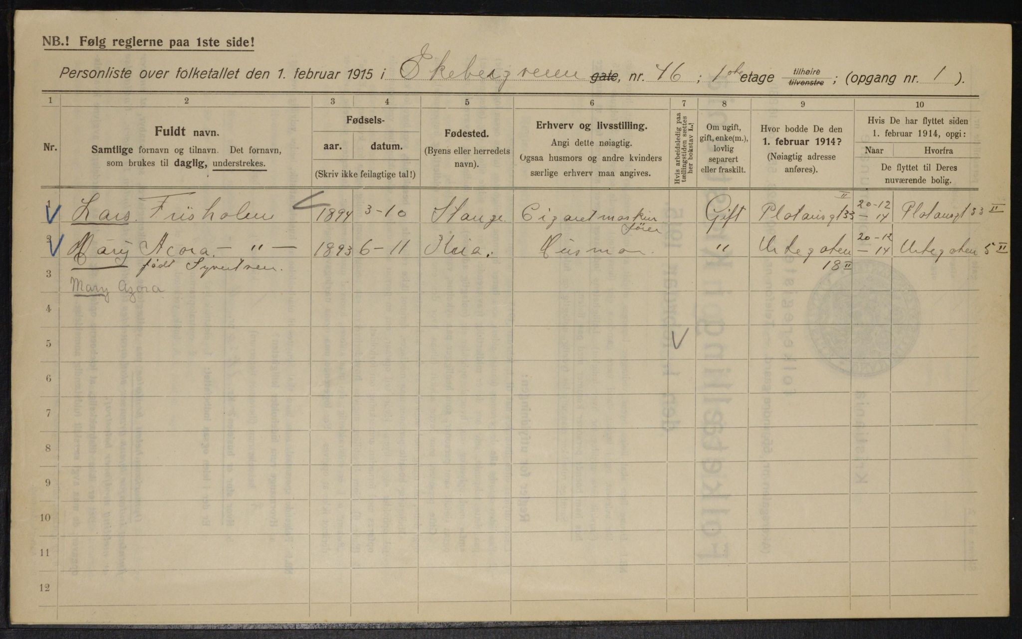 OBA, Municipal Census 1915 for Kristiania, 1915, p. 19983