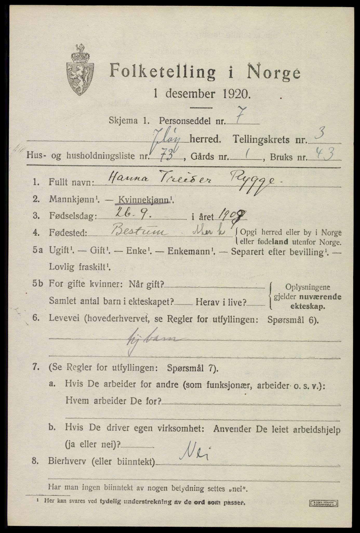 SAO, 1920 census for Moss land district, 1920, p. 4373