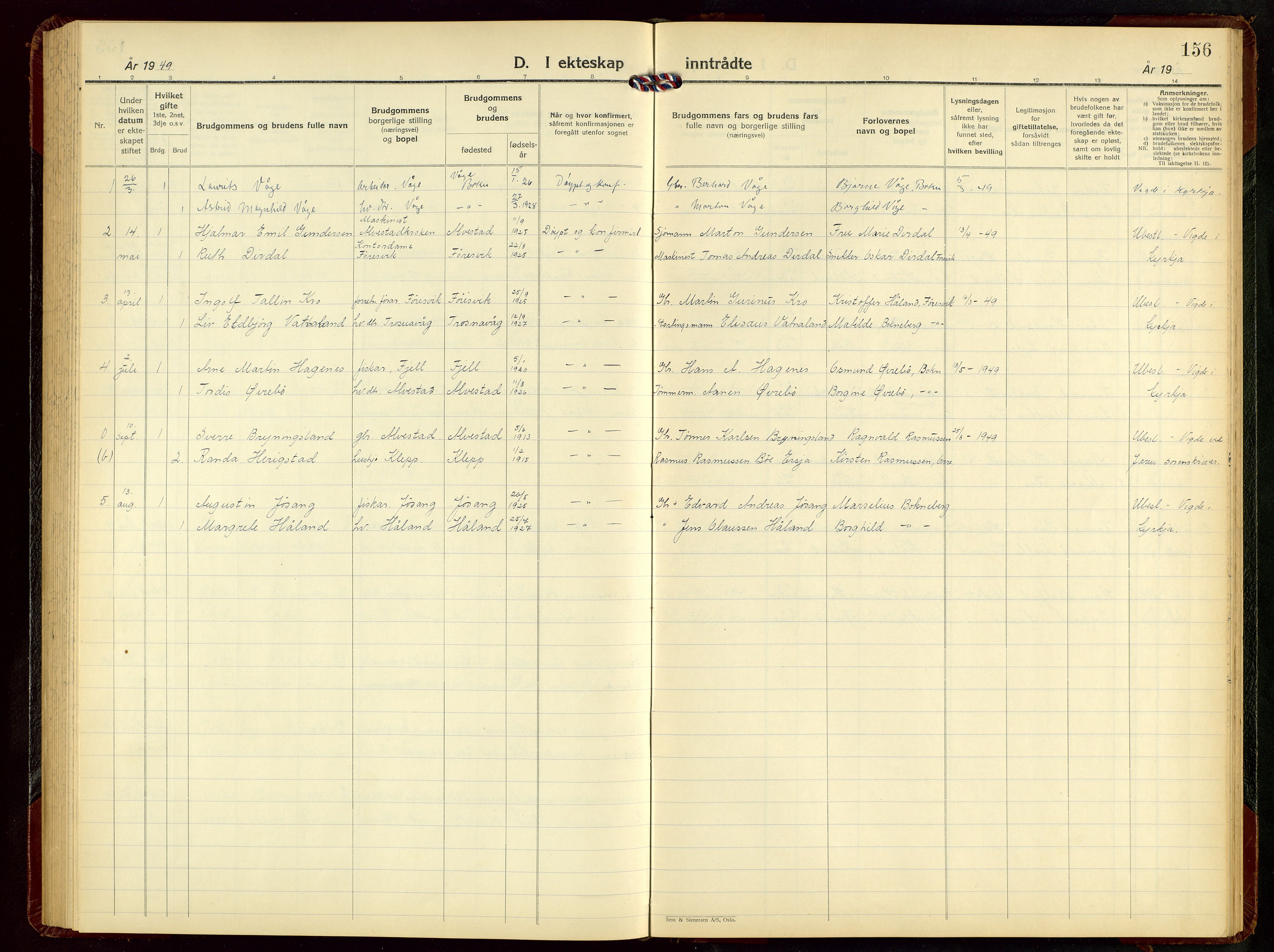 Tysvær sokneprestkontor, AV/SAST-A -101864/H/Ha/Hab/L0007: Parish register (copy) no. B 7, 1943-1970, p. 156