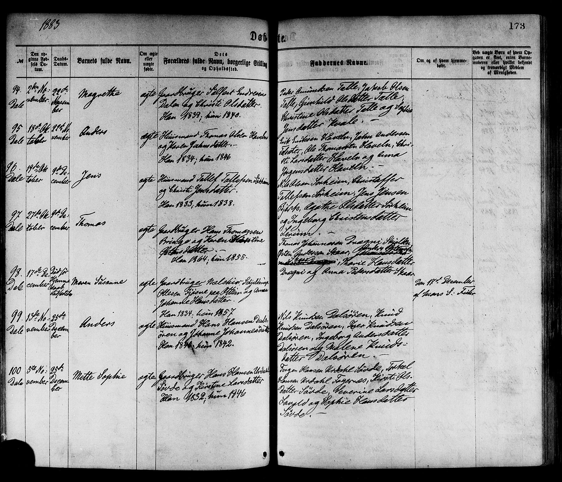 Luster sokneprestembete, AV/SAB-A-81101/H/Haa/Haaa/L0010: Parish register (official) no. A 10, 1871-1886, p. 173