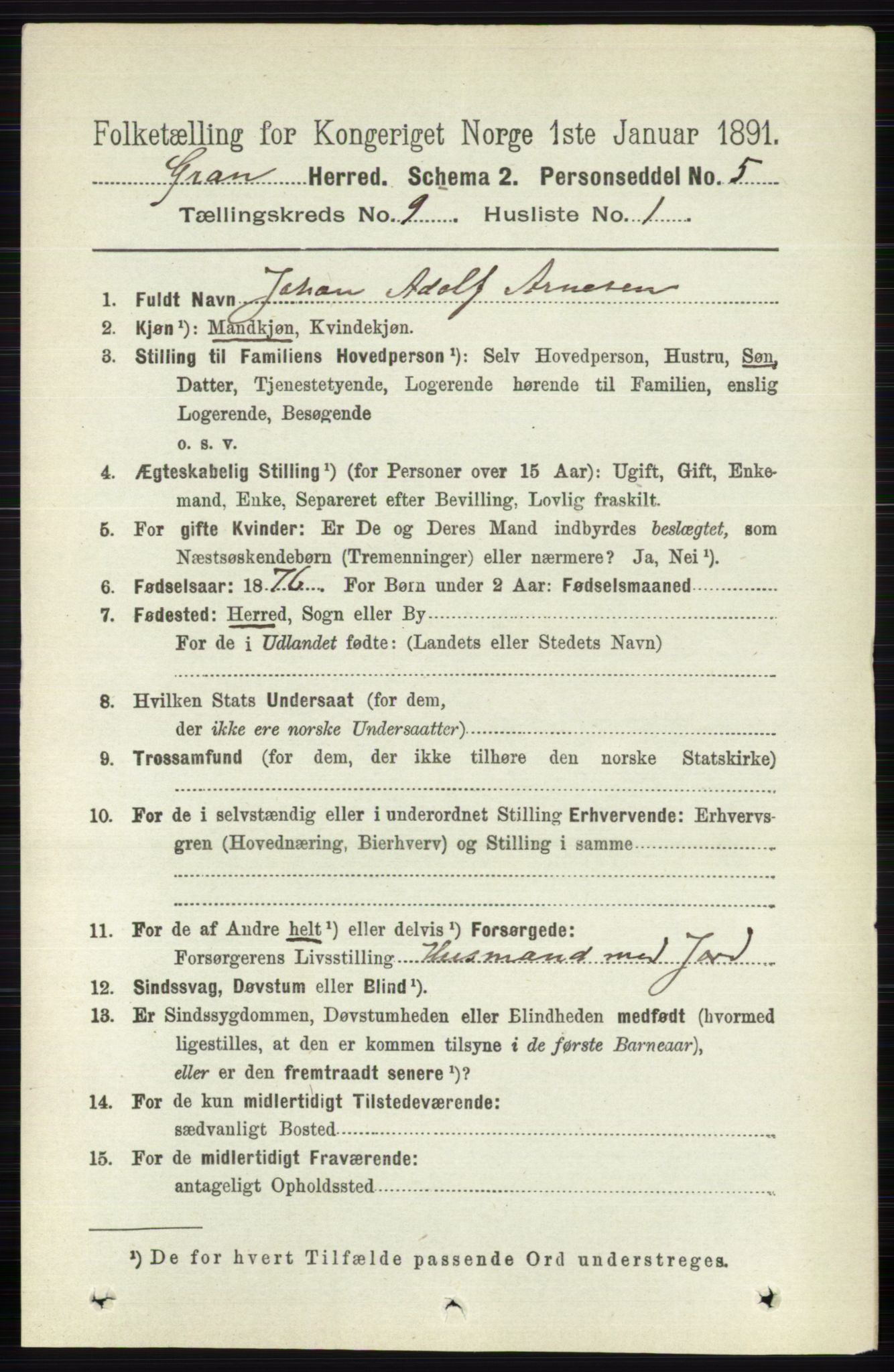 RA, 1891 census for 0534 Gran, 1891, p. 4142