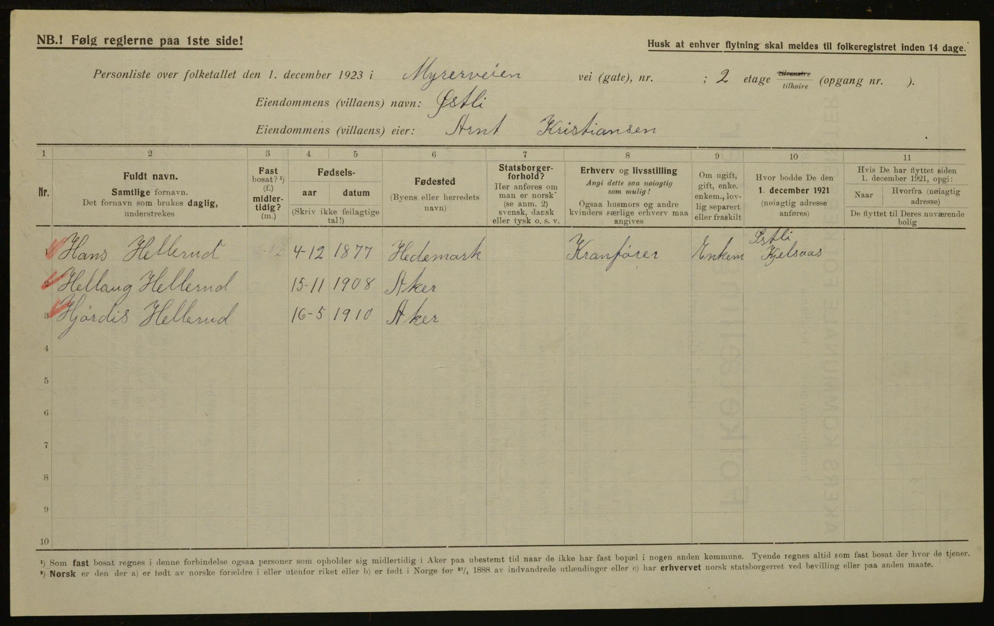 , Municipal Census 1923 for Aker, 1923, p. 15981