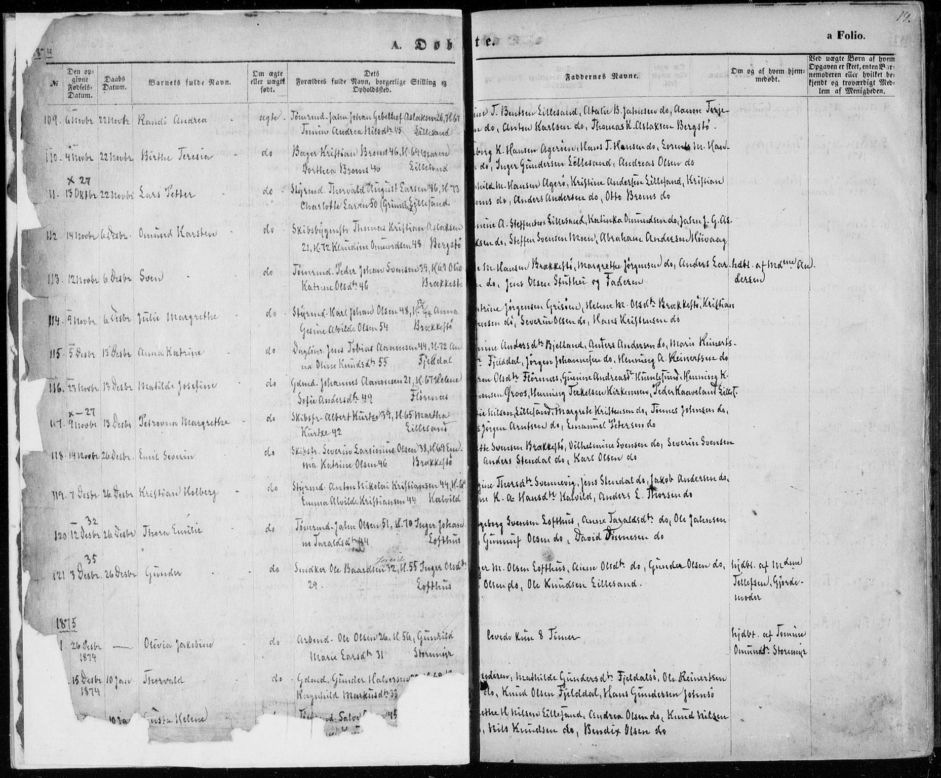 Vestre Moland sokneprestkontor, AV/SAK-1111-0046/F/Fa/Fab/L0008: Parish register (official) no. A 8, 1873-1883, p. 14