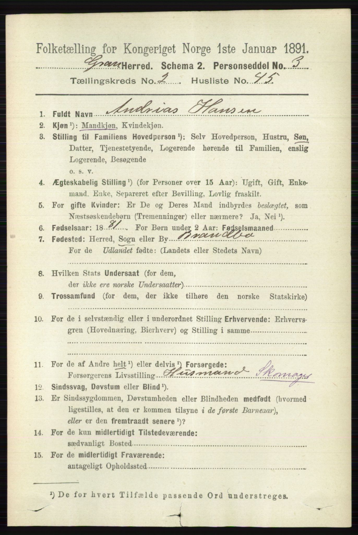 RA, 1891 census for 0534 Gran, 1891, p. 596