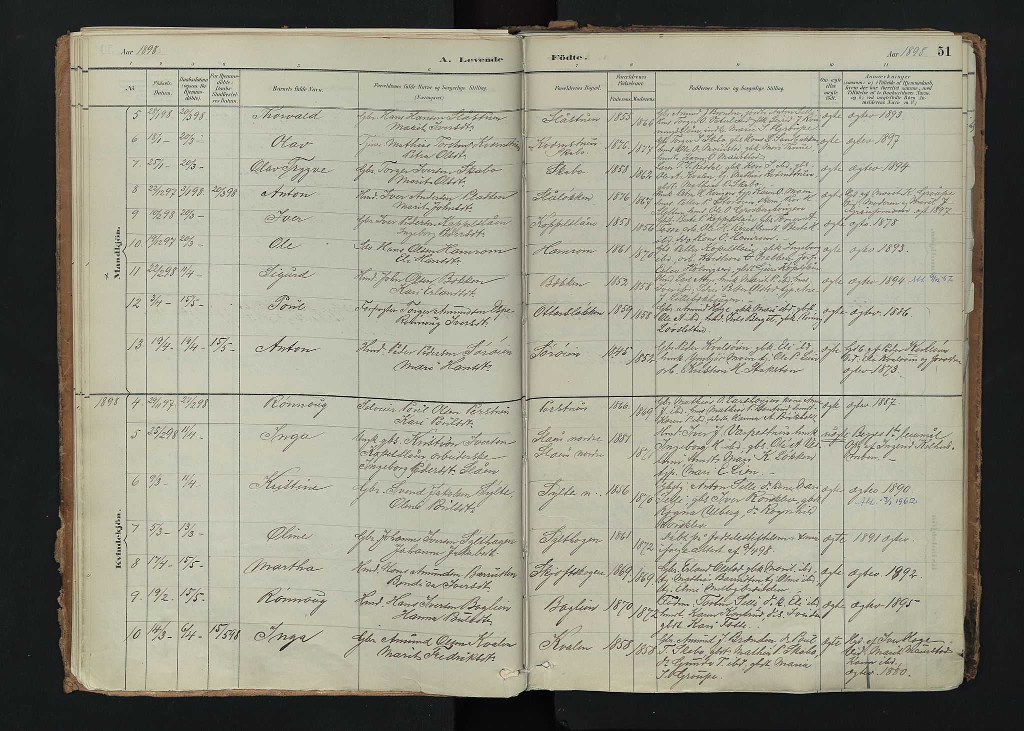 Nord-Fron prestekontor, AV/SAH-PREST-080/H/Ha/Haa/L0005: Parish register (official) no. 5, 1884-1914, p. 51