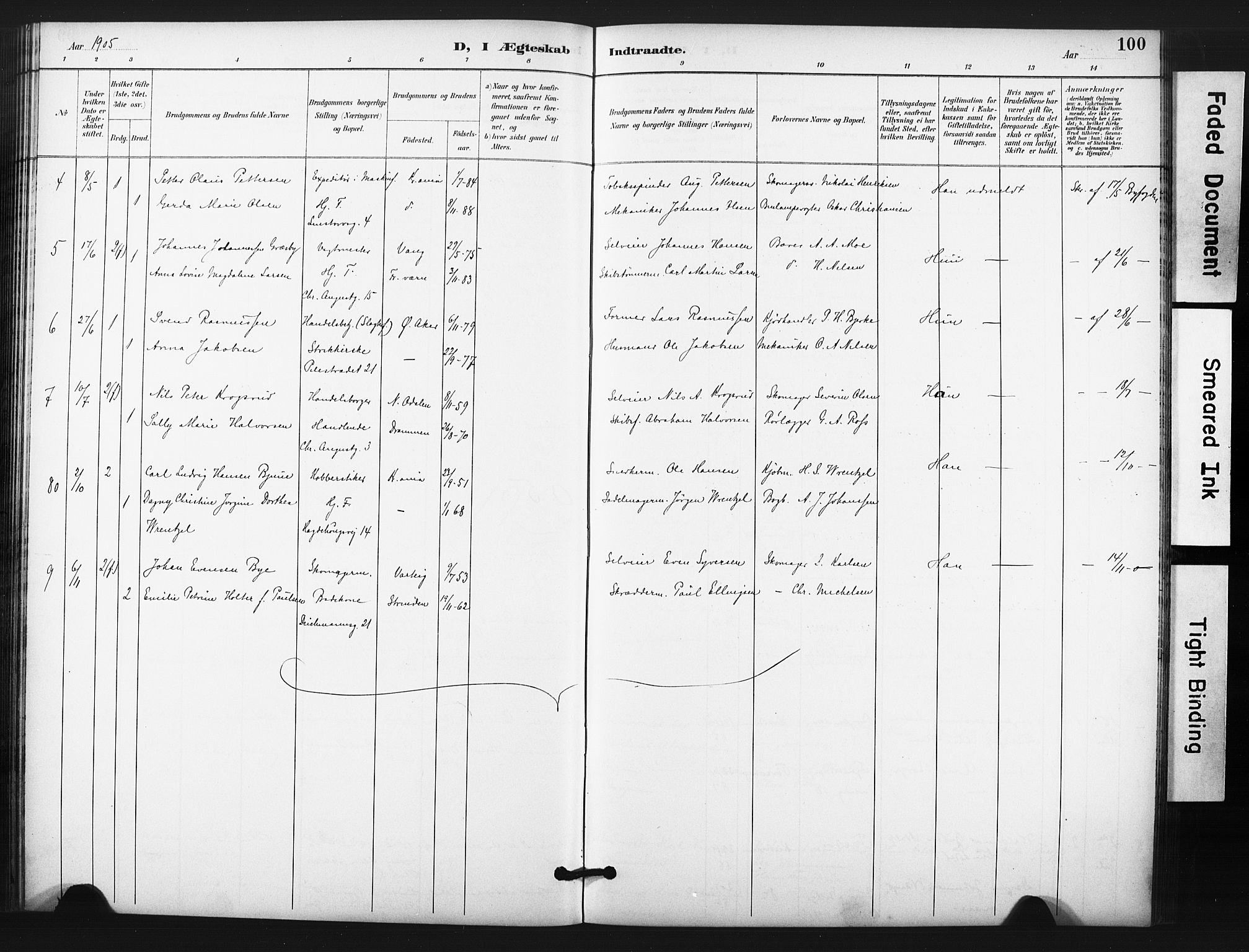 Trefoldighet prestekontor Kirkebøker, AV/SAO-A-10882/F/Fg/L0001: Parish register (official) no. VII 1, 1892-1923, p. 100