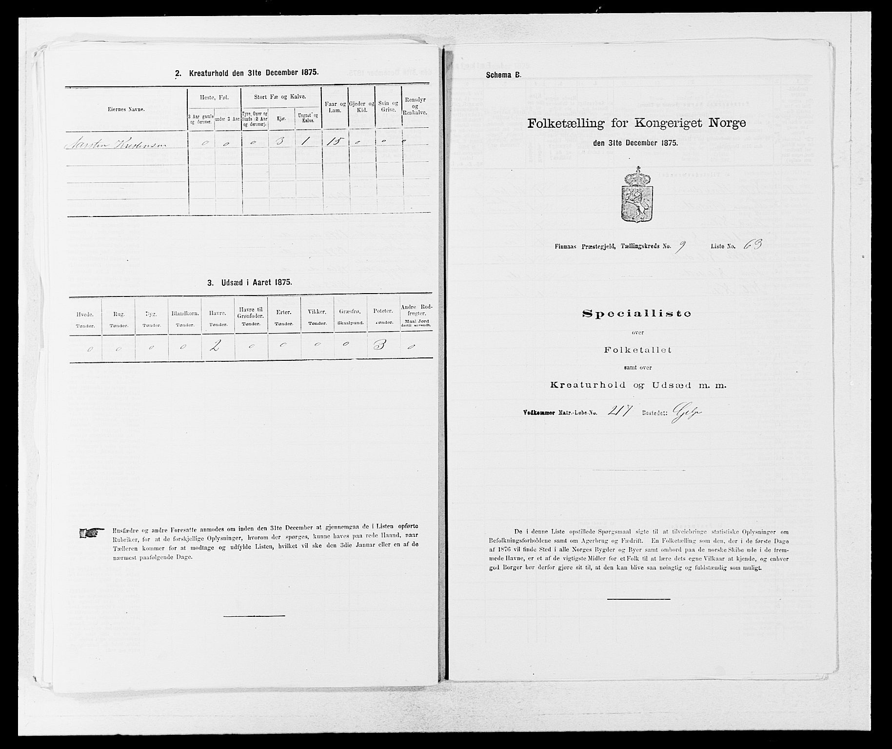 SAB, 1875 census for 1218P Finnås, 1875, p. 1099