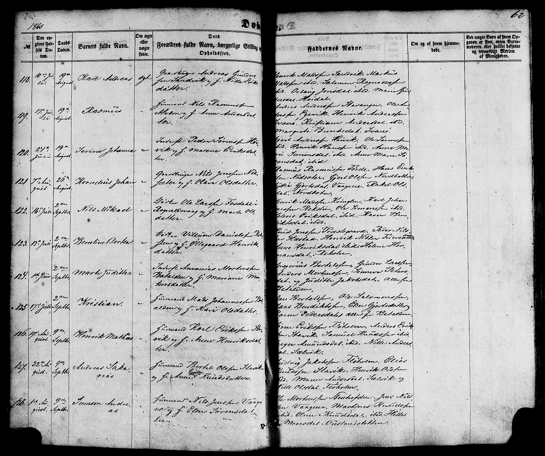 Kinn sokneprestembete, AV/SAB-A-80801/H/Haa/Haaa/L0006: Parish register (official) no. A 6, 1857-1885, p. 62