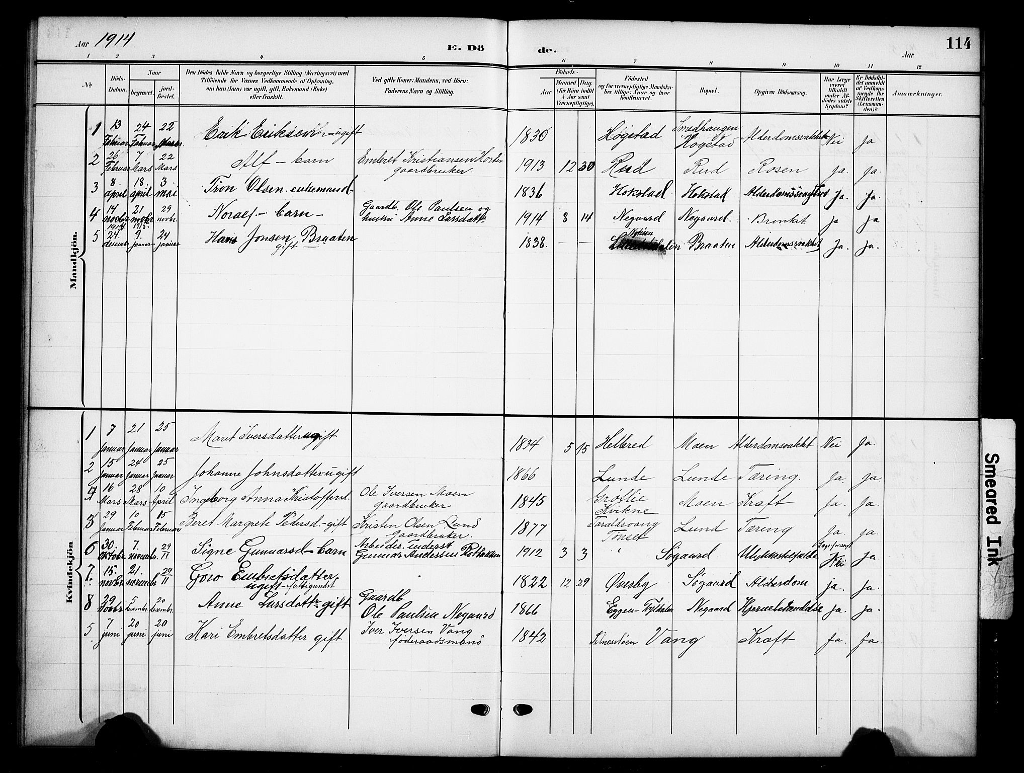 Tynset prestekontor, SAH/PREST-058/H/Ha/Hab/L0010: Parish register (copy) no. 10, 1902-1929, p. 114