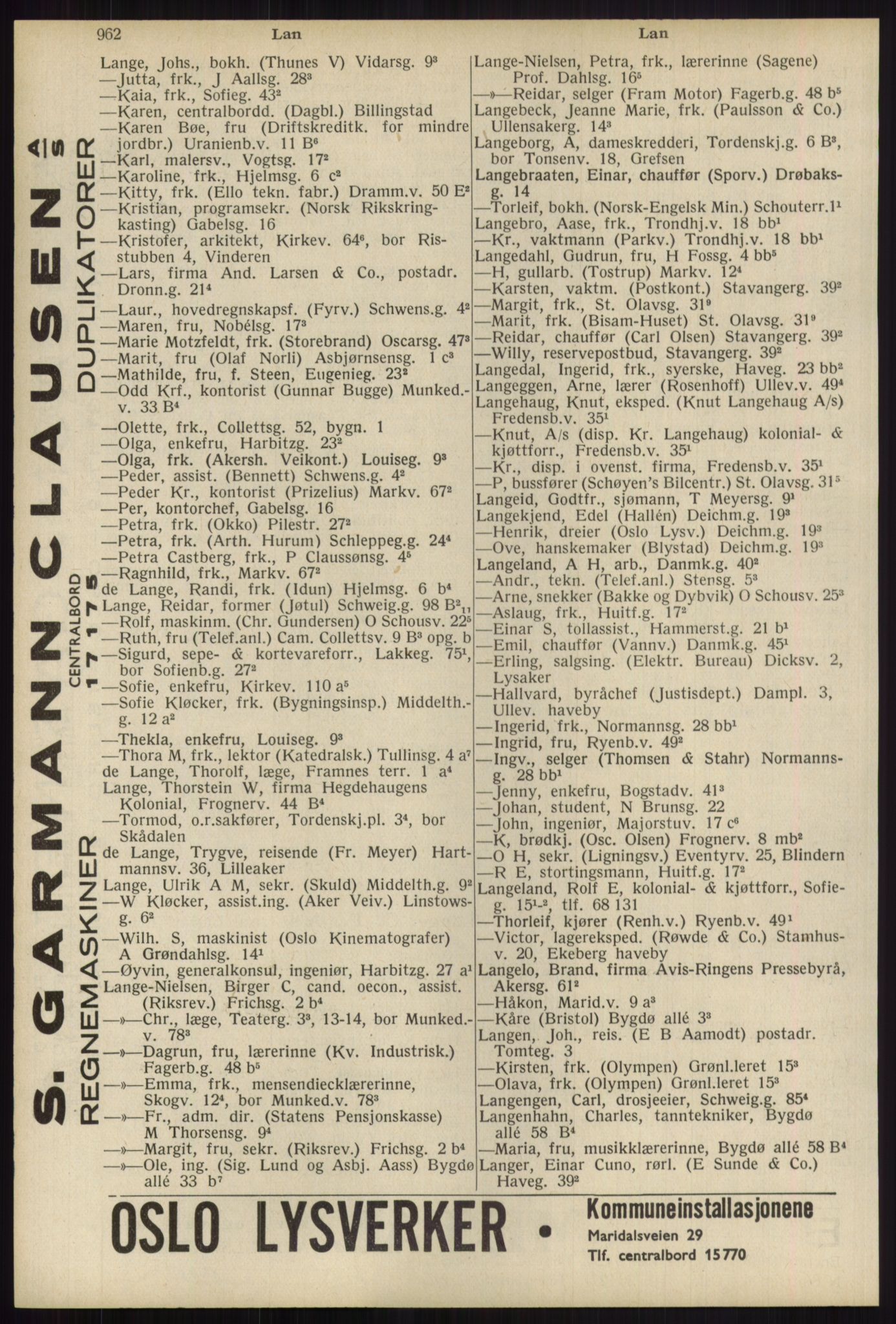 Kristiania/Oslo adressebok, PUBL/-, 1939, p. 962