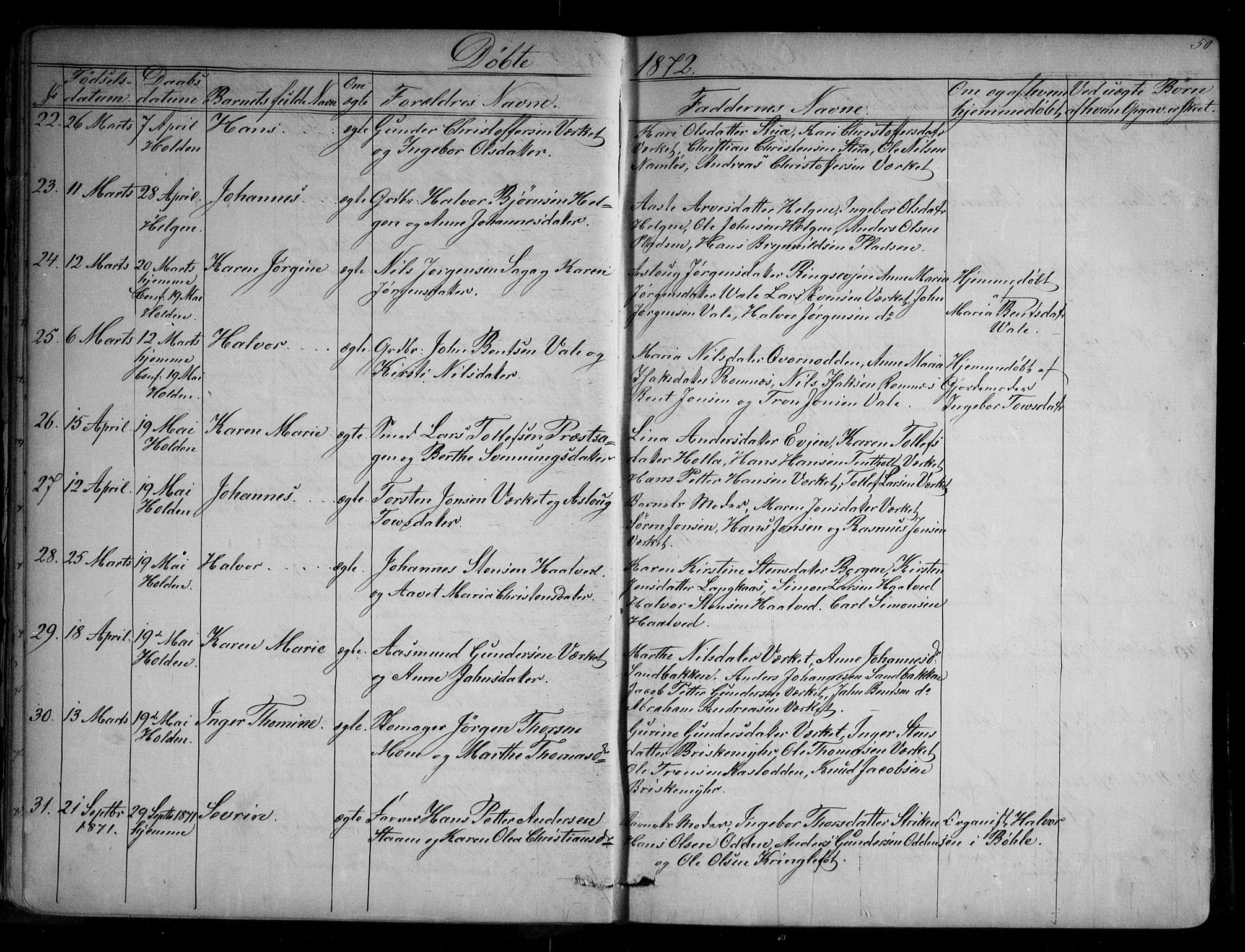 Holla kirkebøker, SAKO/A-272/G/Ga/L0004: Parish register (copy) no. I 4, 1867-1890, p. 50