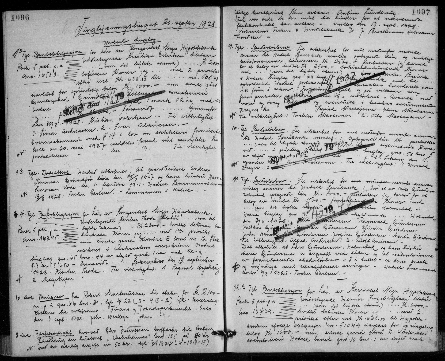 Vesterålen sorenskriveri, SAT/A-4180/1/2/2Ca/L0041: Mortgage book no. 6, 1925-1928, p. 1096-1097, Deed date: 20.09.1928