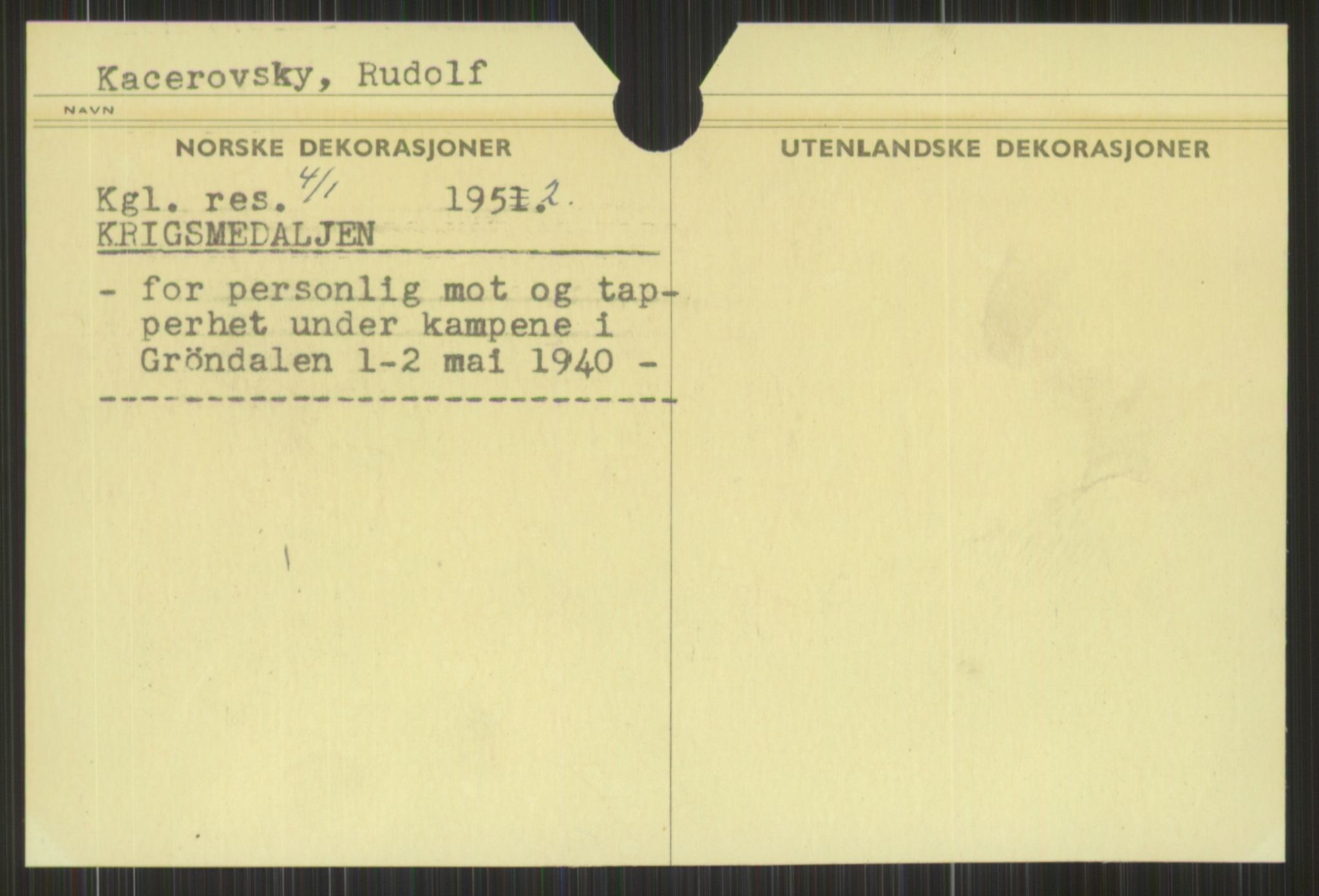 Forsvaret, Krigsdekorasjonskanselliet, RA/RAFA-5156/G/Gd/L0001: Diverse registre, 1944-1956, p. 701