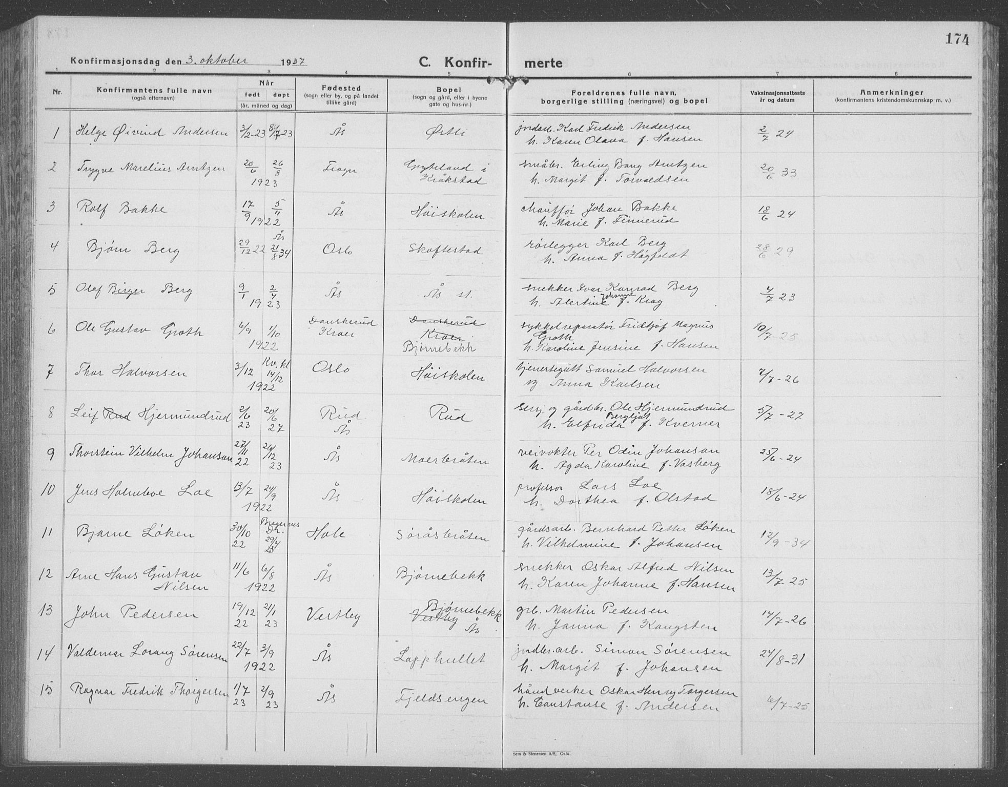 Ås prestekontor Kirkebøker, AV/SAO-A-10894/G/Ga/L0006: Parish register (copy) no. I 6, 1925-1940, p. 174