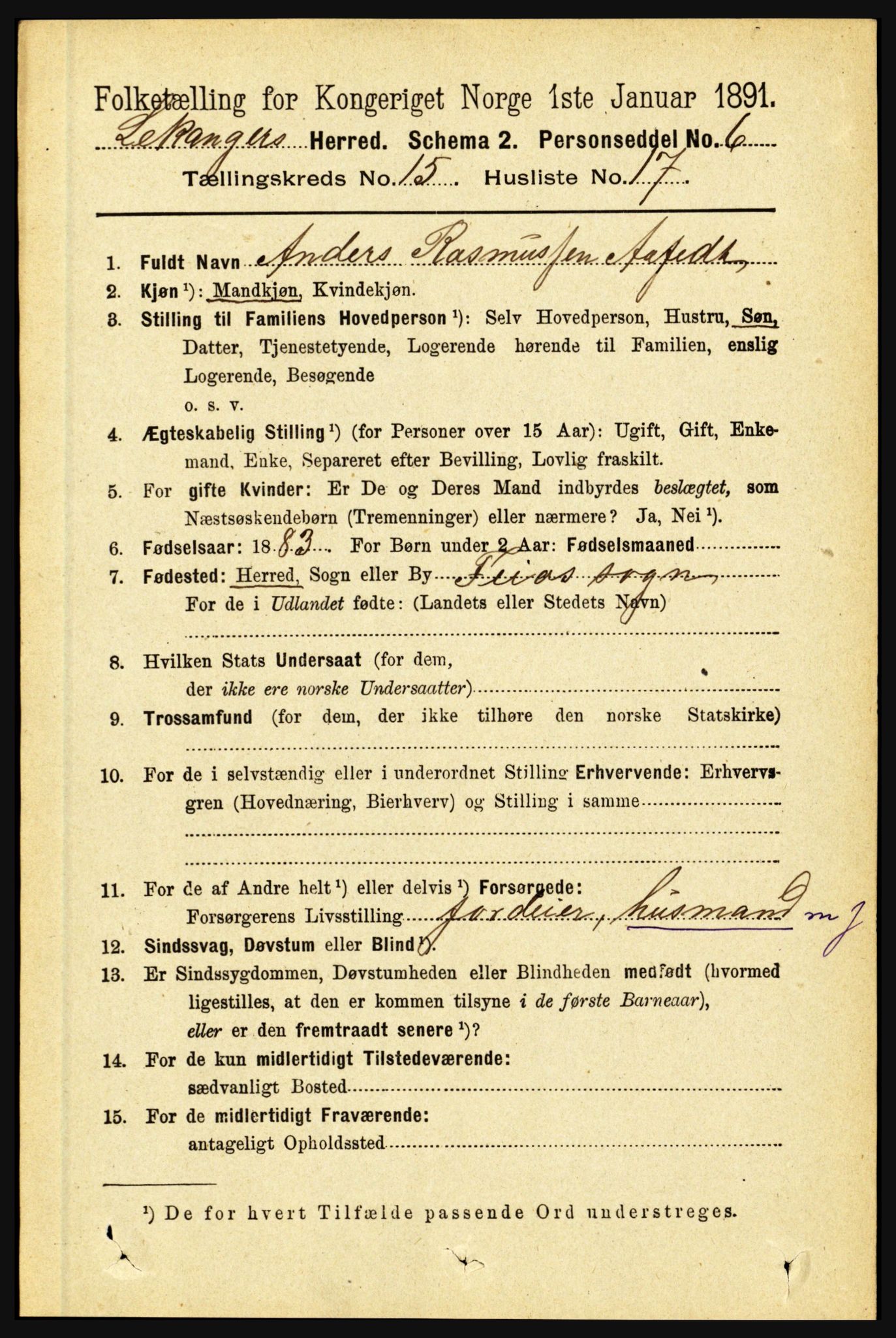 RA, 1891 census for 1419 Leikanger, 1891, p. 2955