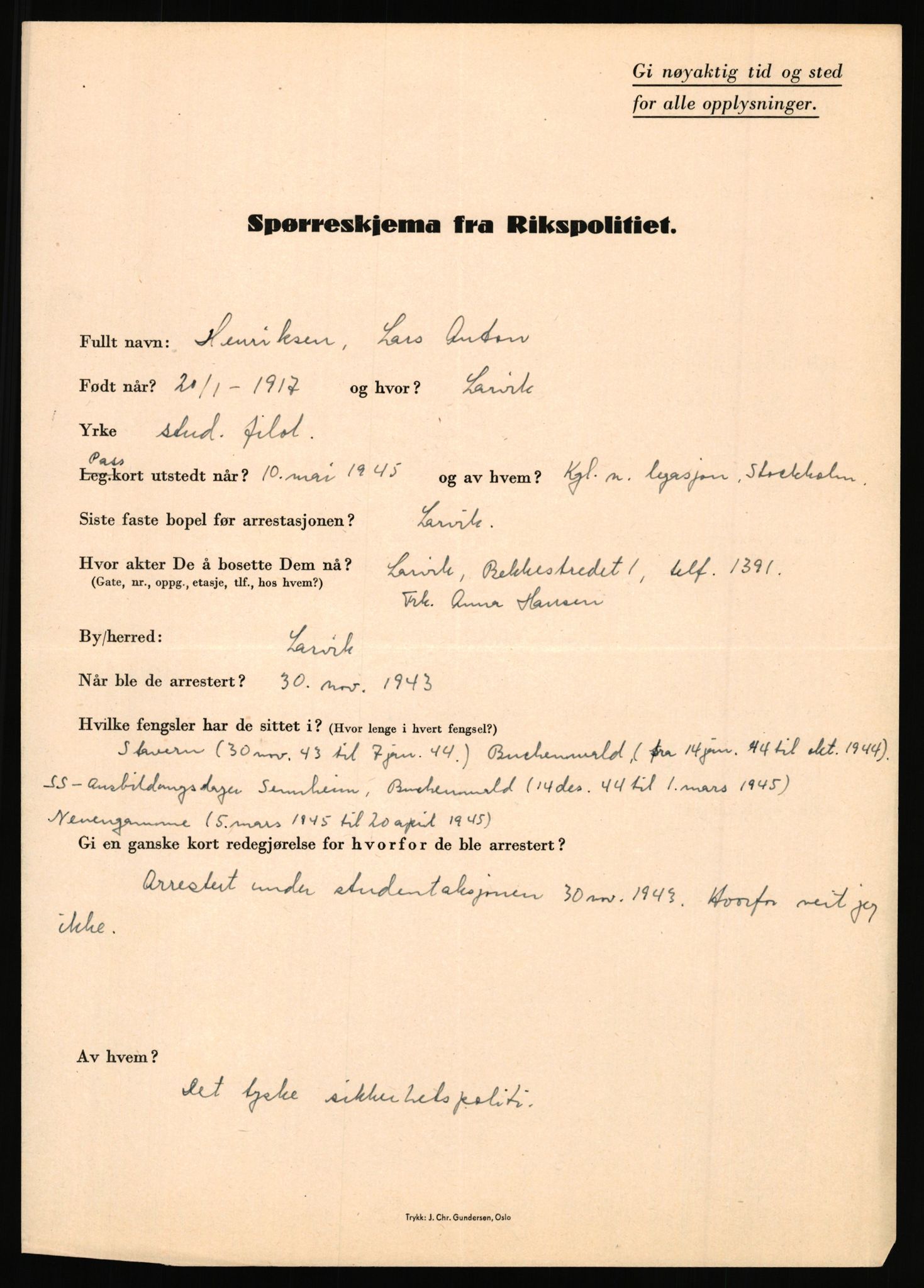 Rikspolitisjefen, AV/RA-S-1560/L/L0007: Heen, Erik C. - Iversen, Trygve, 1940-1945, p. 81