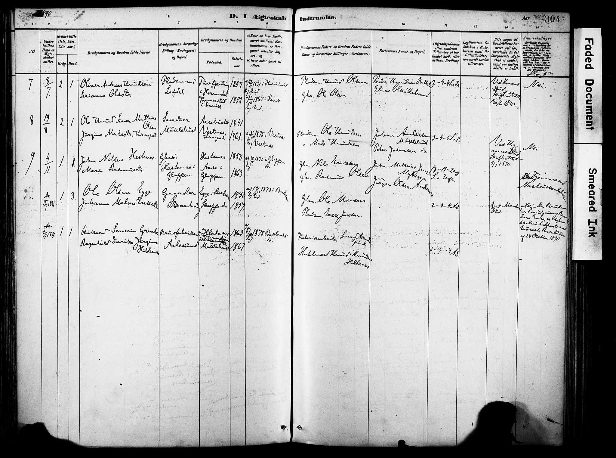 Eid sokneprestembete, AV/SAB-A-82301/H/Haa/Haab/L0001: Parish register (official) no. B 1, 1879-1906, p. 304