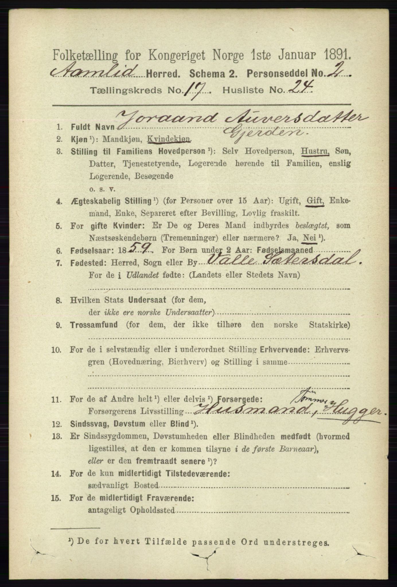 RA, 1891 census for 0929 Åmli, 1891, p. 2977