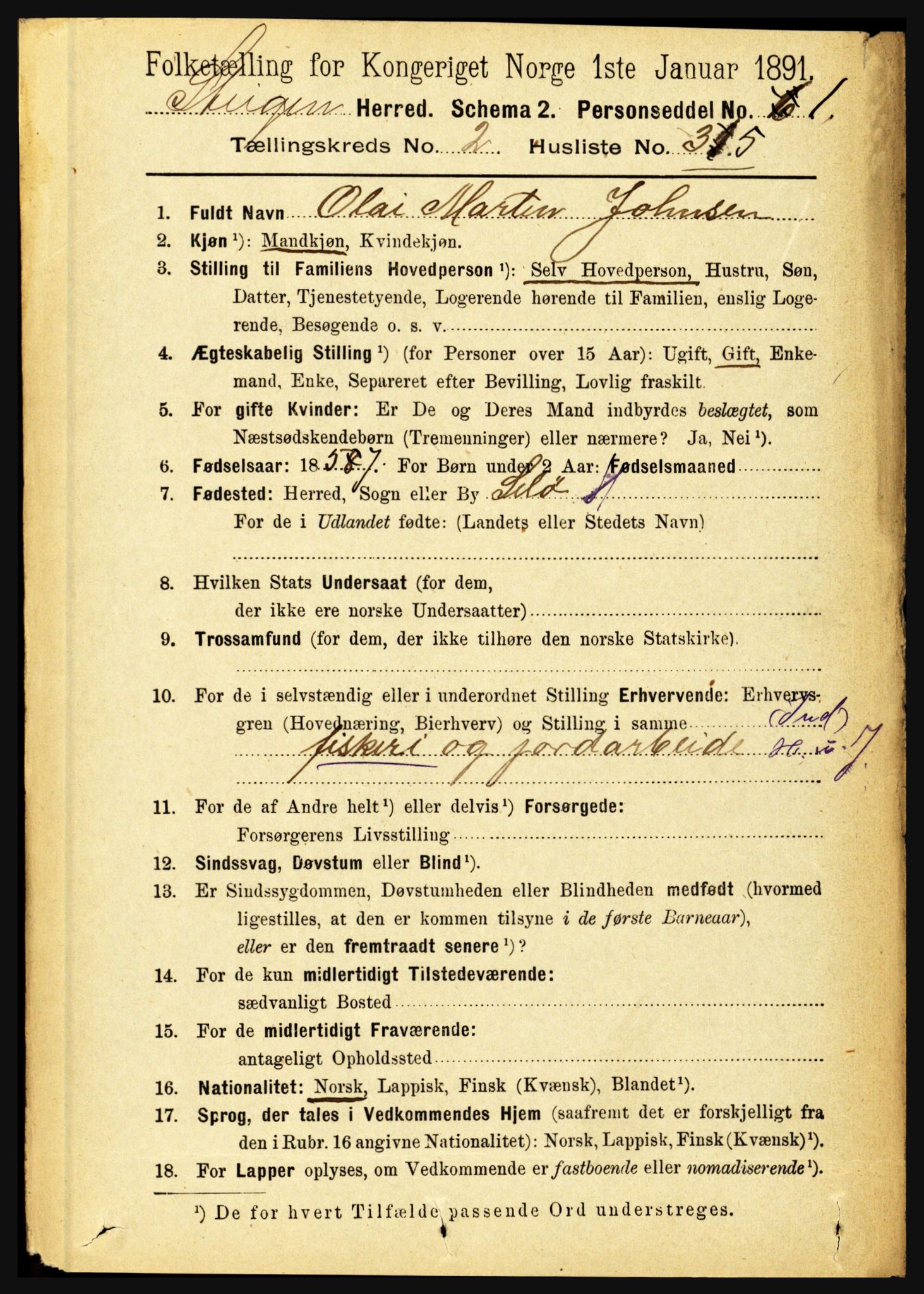 RA, 1891 census for 1848 Steigen, 1891, p. 853