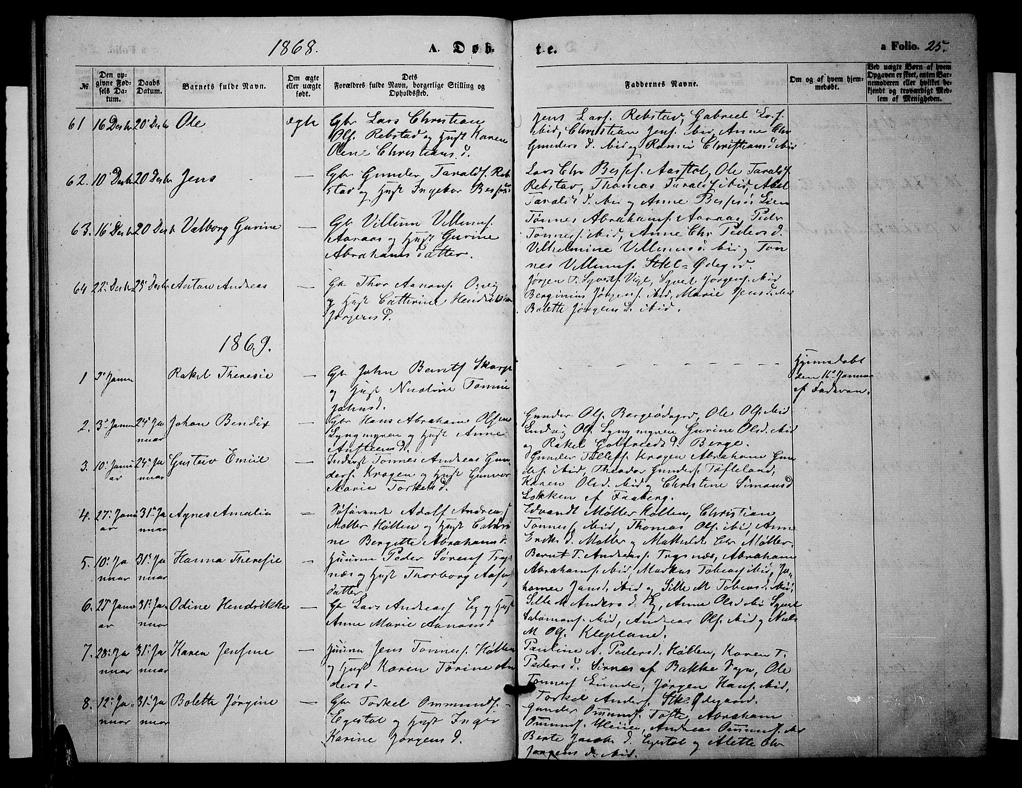 Søgne sokneprestkontor, SAK/1111-0037/F/Fb/Fbb/L0004: Parish register (copy) no. B 4, 1864-1883, p. 25