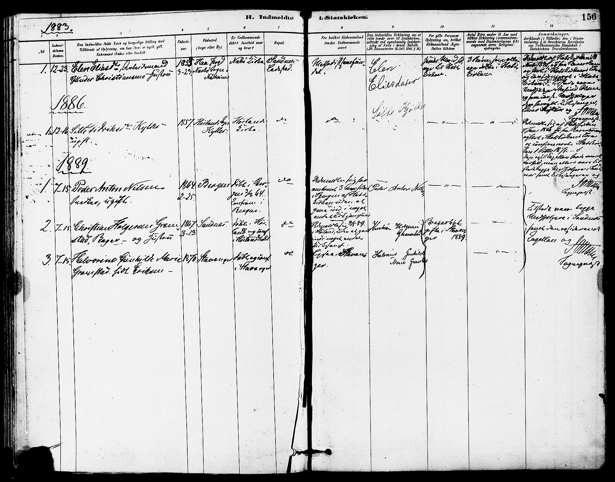 Høyland sokneprestkontor, SAST/A-101799/001/30BA/L0012: Parish register (official) no. A 11, 1878-1889, p. 156
