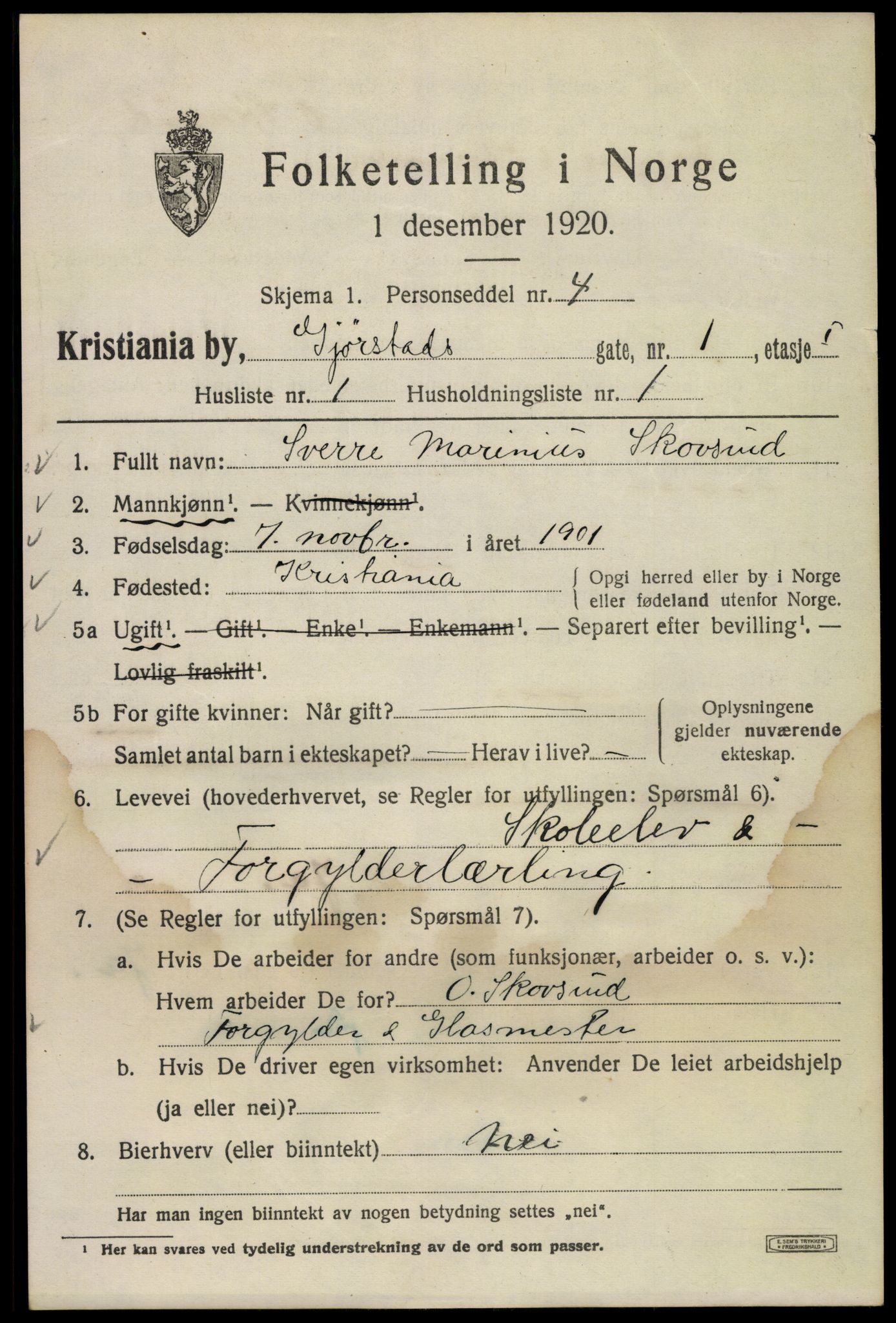 SAO, 1920 census for Kristiania, 1920, p. 250135